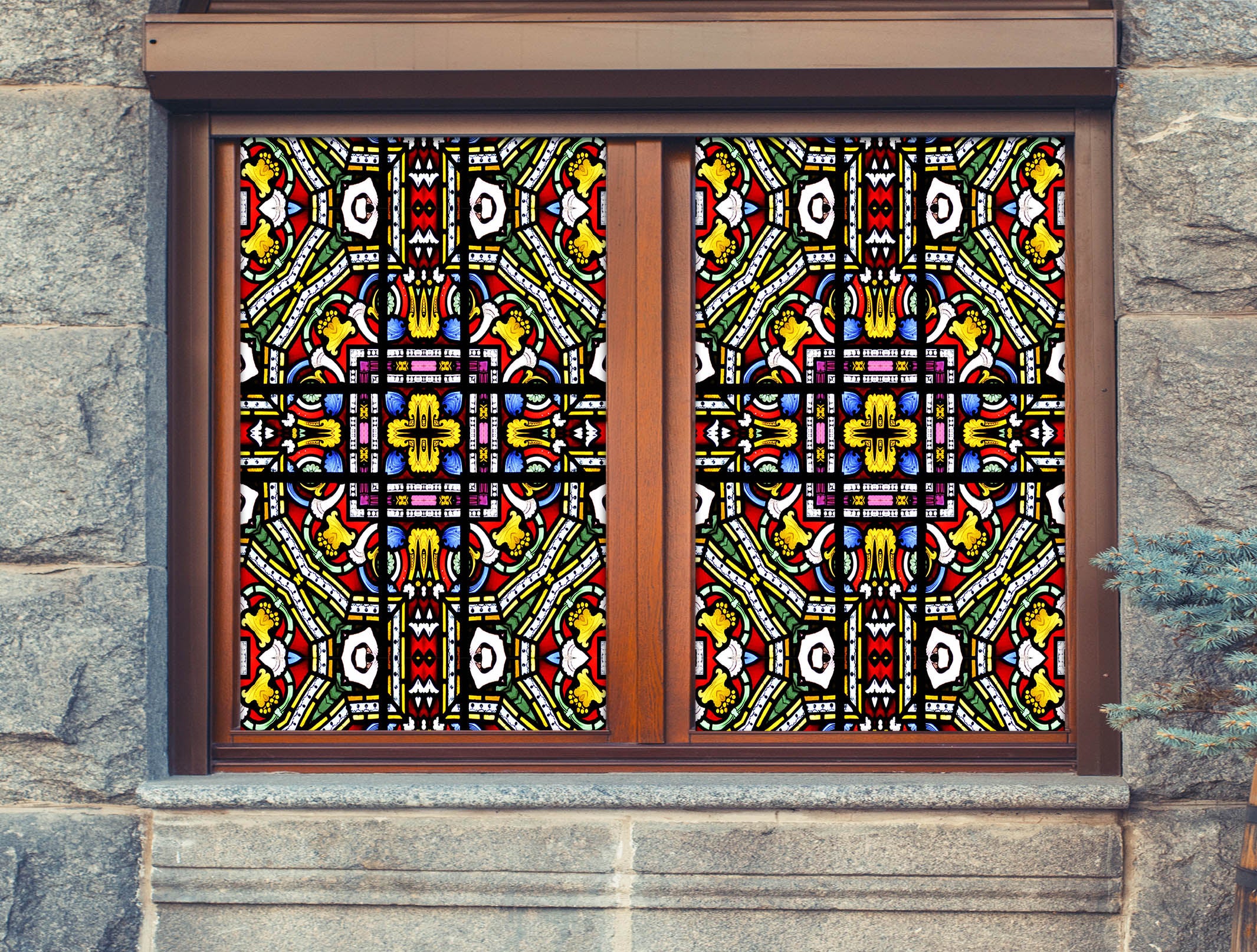 3D Yellow Square Pattern 007 Window Film Print Sticker Cling Stained Glass UV Block