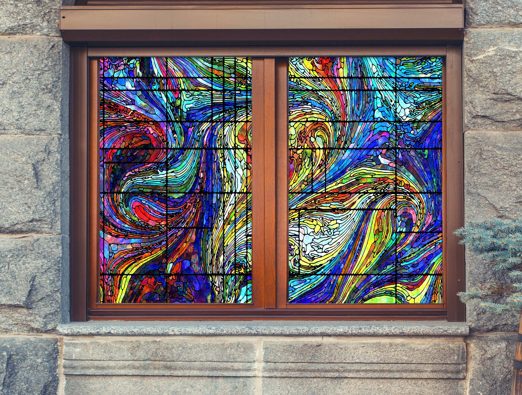 3D Blue Curved Abstract 038 Window Film Print Sticker Cling Stained Glass UV Block