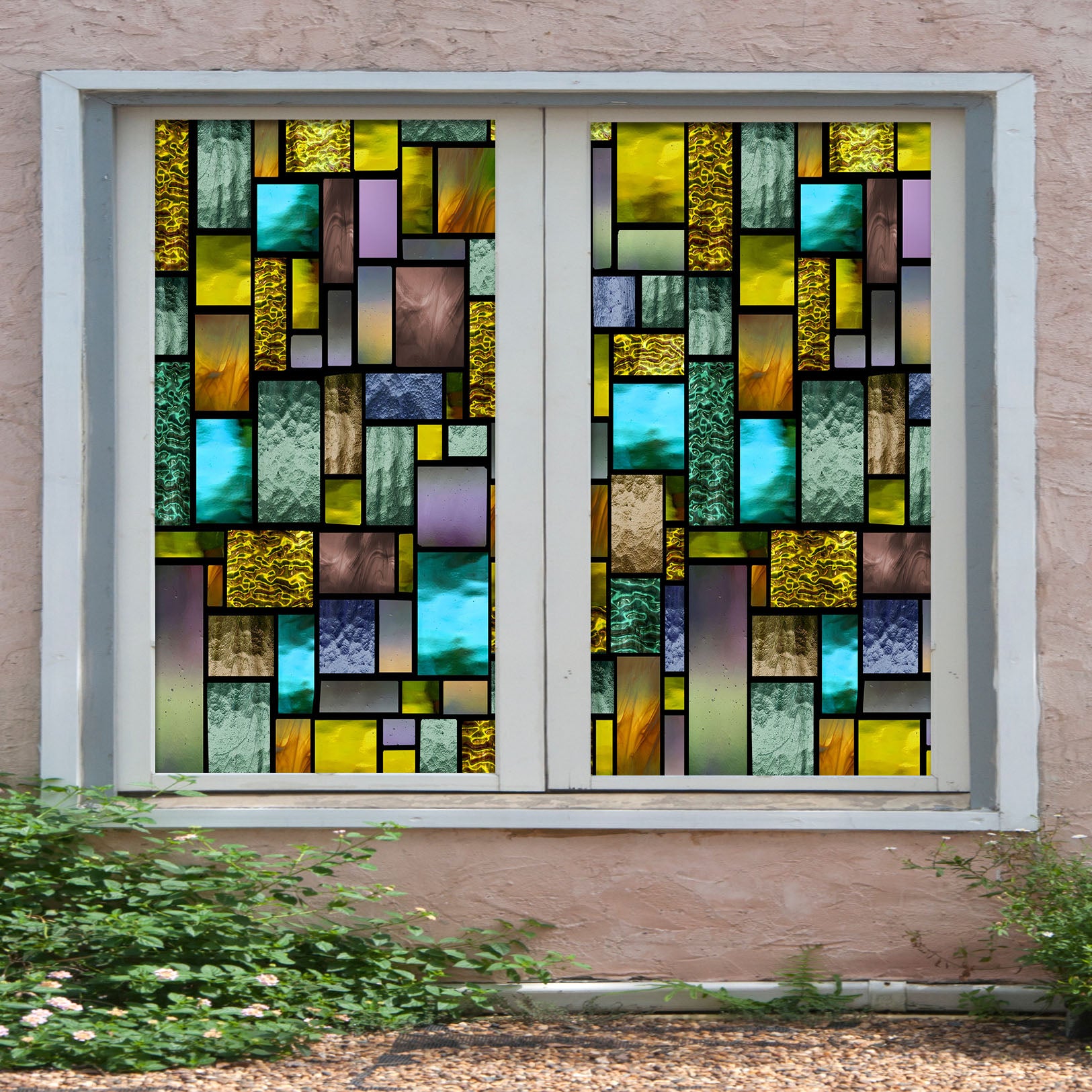 3D Rectangular Graphics 297 Window Film Print Sticker Cling Stained Glass UV Block