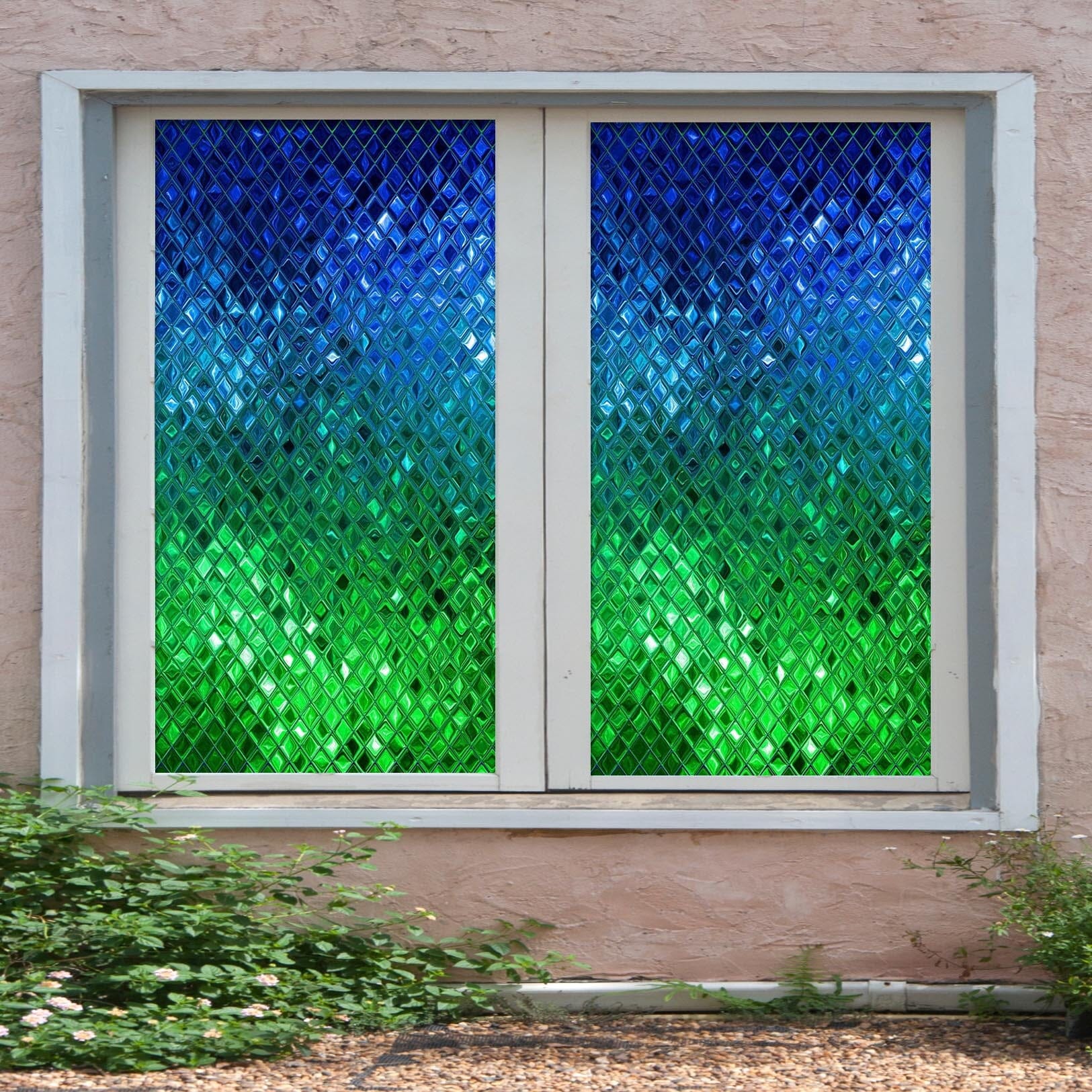3D Green Glass Mosaic 268 Window Film Print Sticker Cling Stained Glass UV Block Wallpaper AJ Wallpaper 2