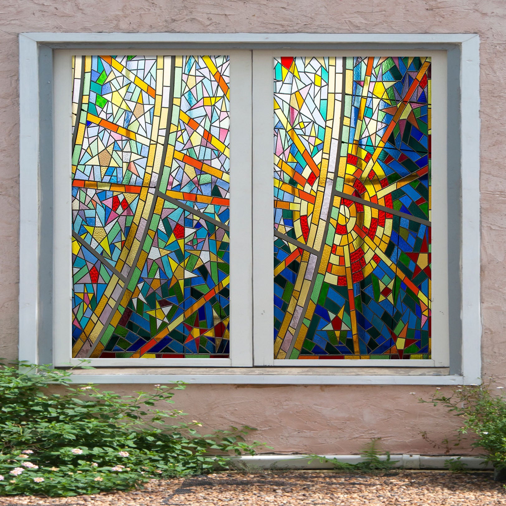 3D Color Circle 145 Window Film Print Sticker Cling Stained Glass UV Block