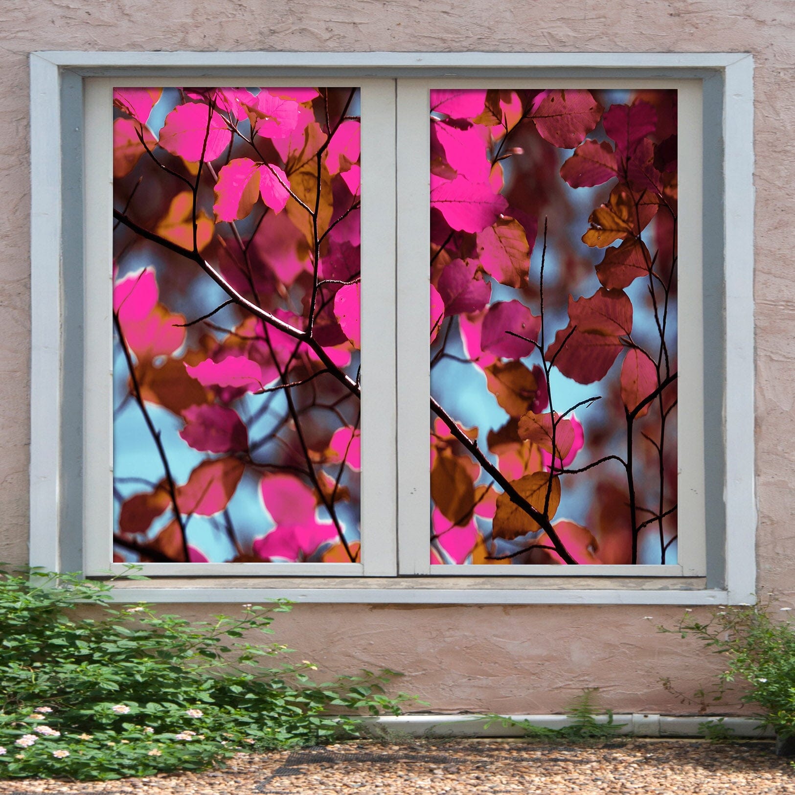 3D Pink Leaves 361 Window Film Print Sticker Cling Stained Glass UV Block Wallpaper AJ Wallpaper 2