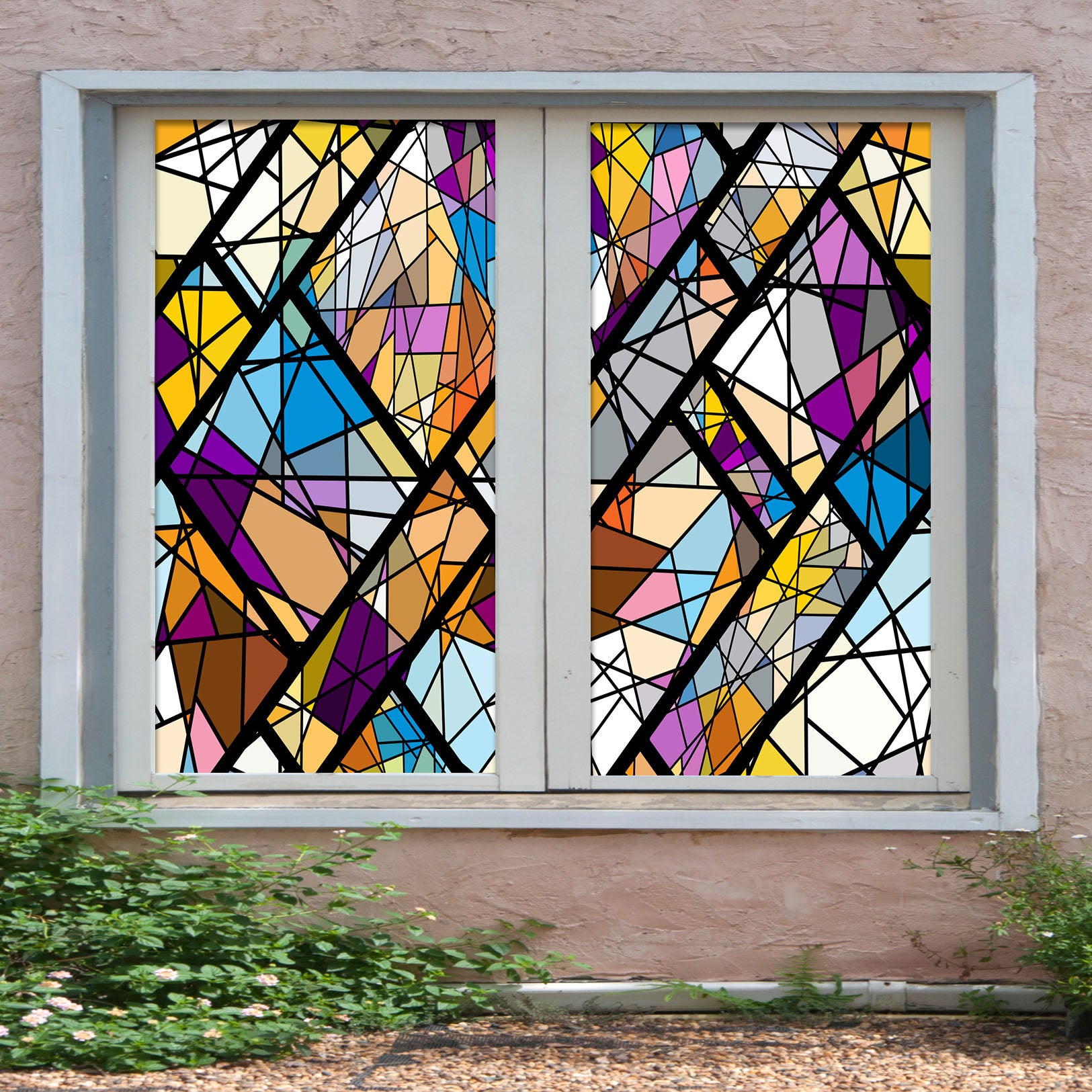 3D Stained Mosaic Pattern 329 Window Film Print Sticker Cling Stained Glass UV Block