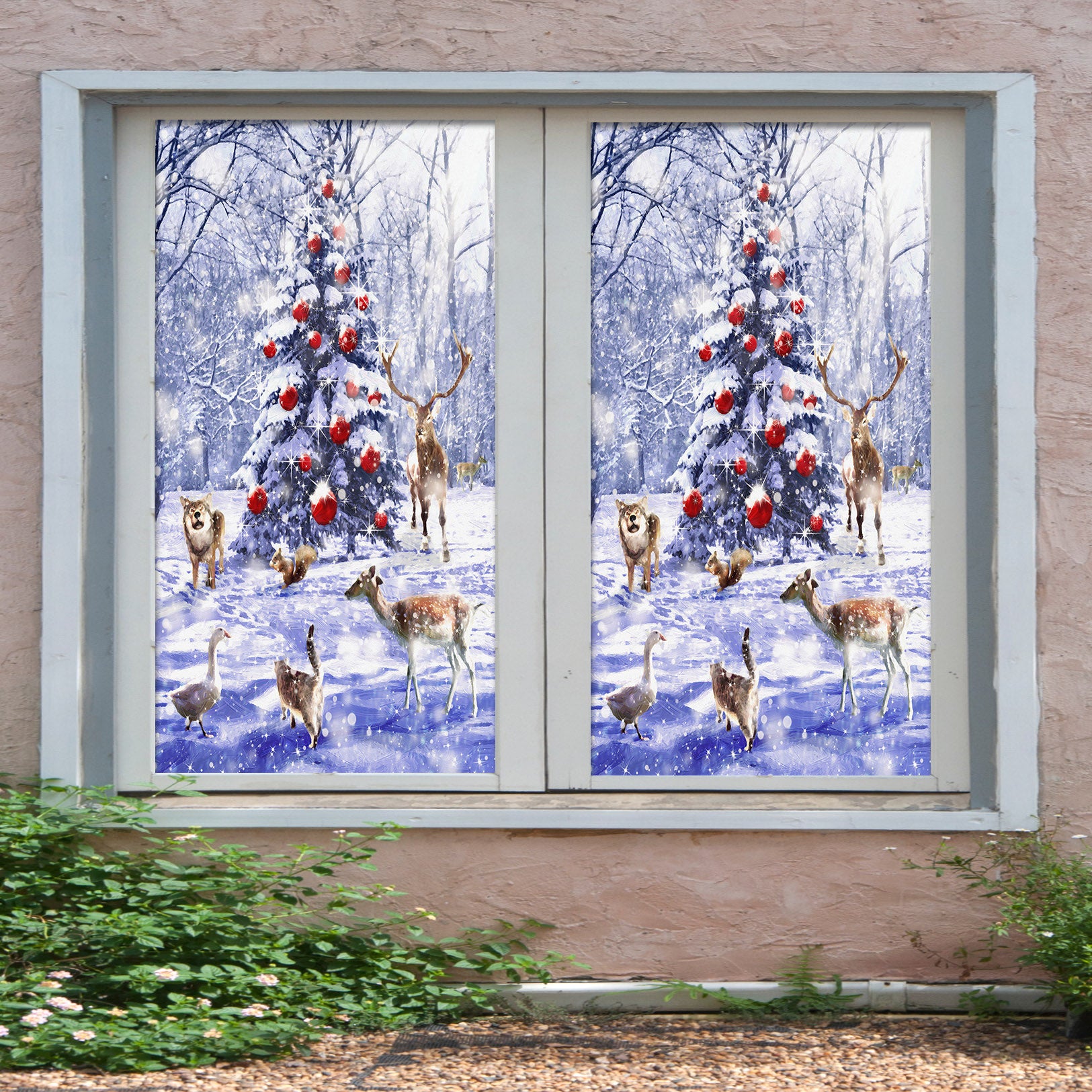 3D Snow Tree Deer 42184 Christmas Window Film Print Sticker Cling Stained Glass Xmas