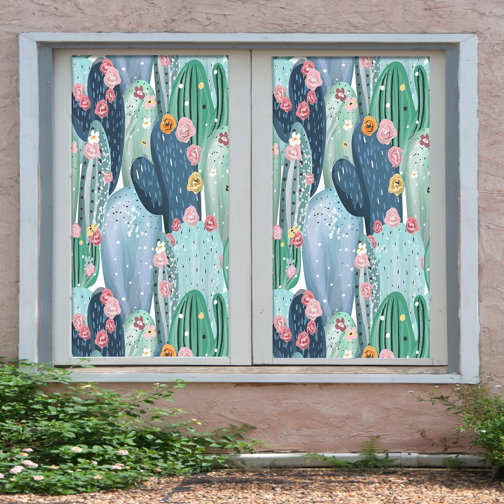 3D Plant Cactus Flower 400 Window Film Print Sticker Cling Stained Glass UV Block