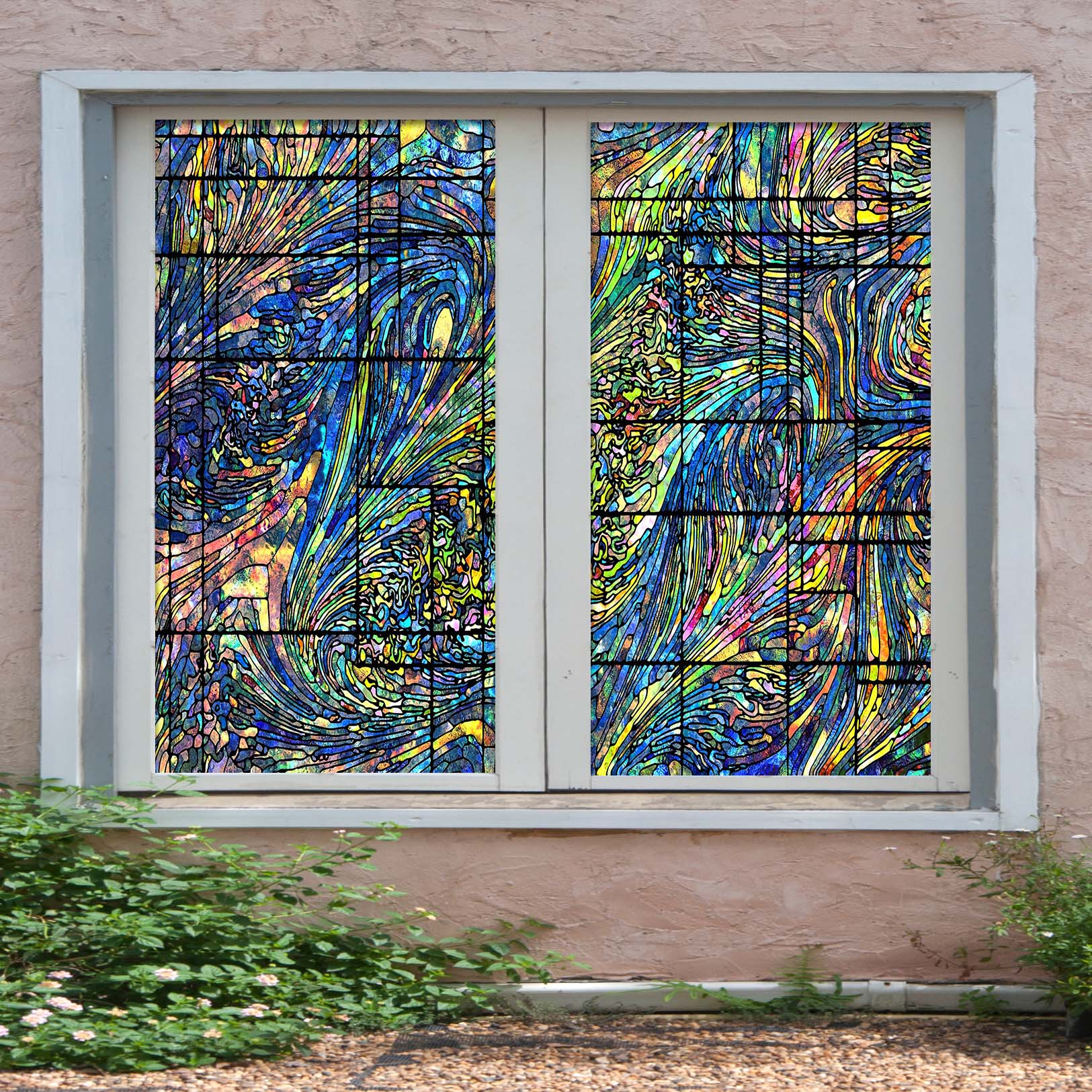 3D Square Abstraction 040 Window Film Print Sticker Cling Stained Glass UV Block