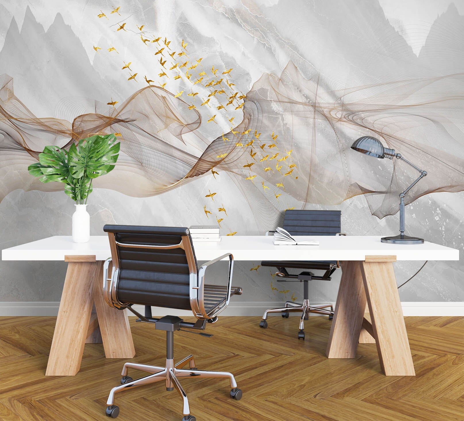3D Golden Geese 1001 Wall Murals Wallpaper AJ Wallpaper 2