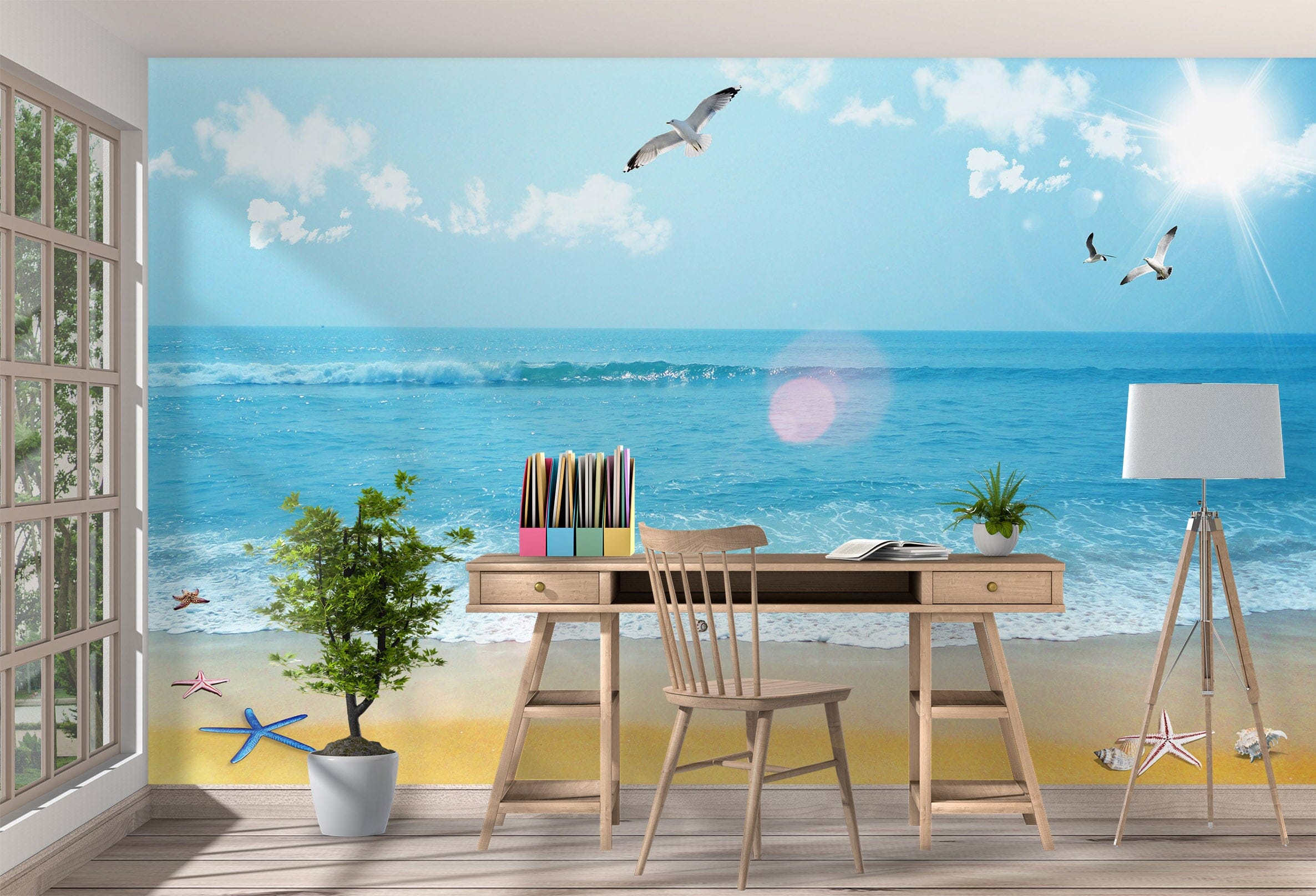 3D Seagull Beach 1021 Wall Murals Wallpaper AJ Wallpaper 2