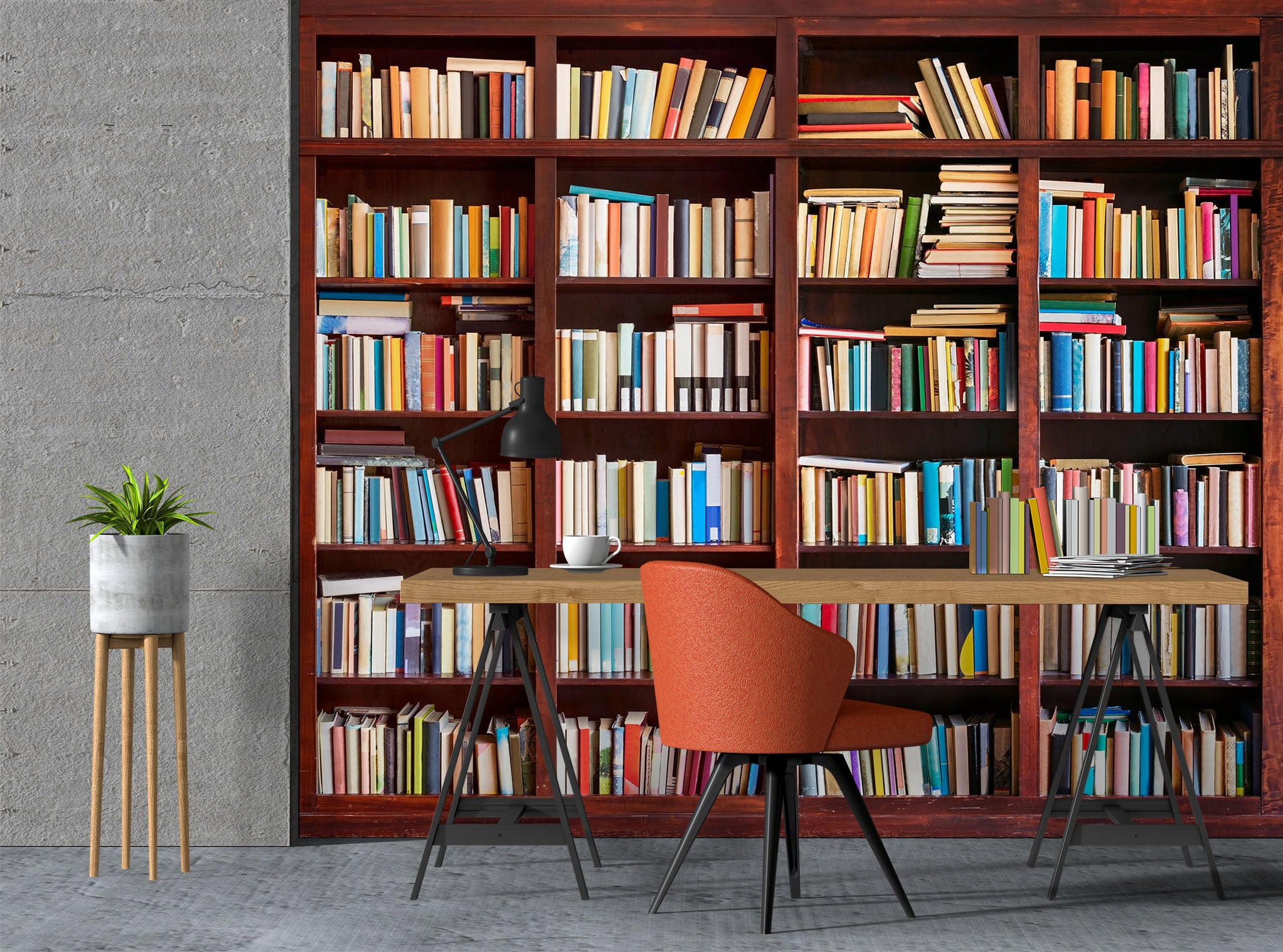 3D Red Bookshelf 1084 Wall Murals