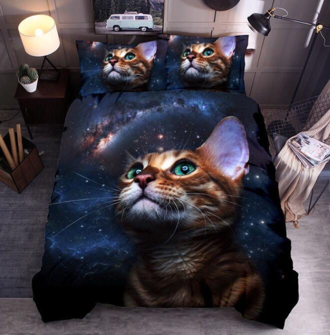 3D Cat Starry Sky 8060 Bed Pillowcases Quilt