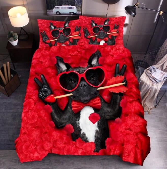 3D Black Dog Red Rose 8063 Bed Pillowcases Quilt