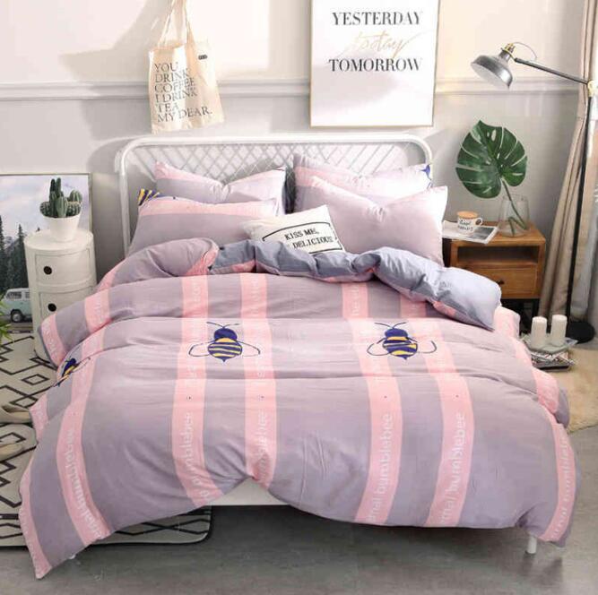 3D Powder Vertical Bars Bee 7017 Bed Pillowcases Quilt