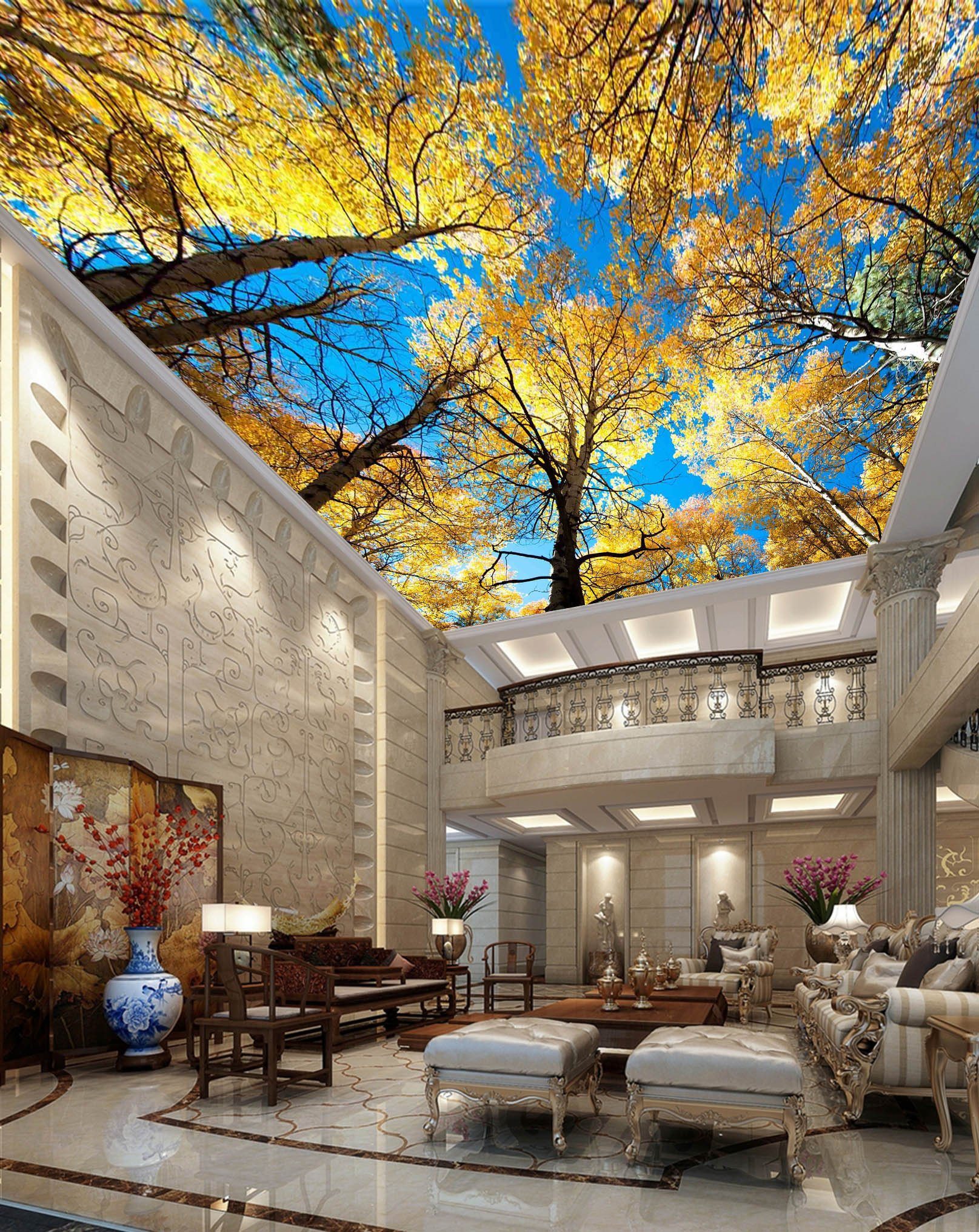 Yellow Trees Blue Sky 02 Wallpaper AJ Wallpaper