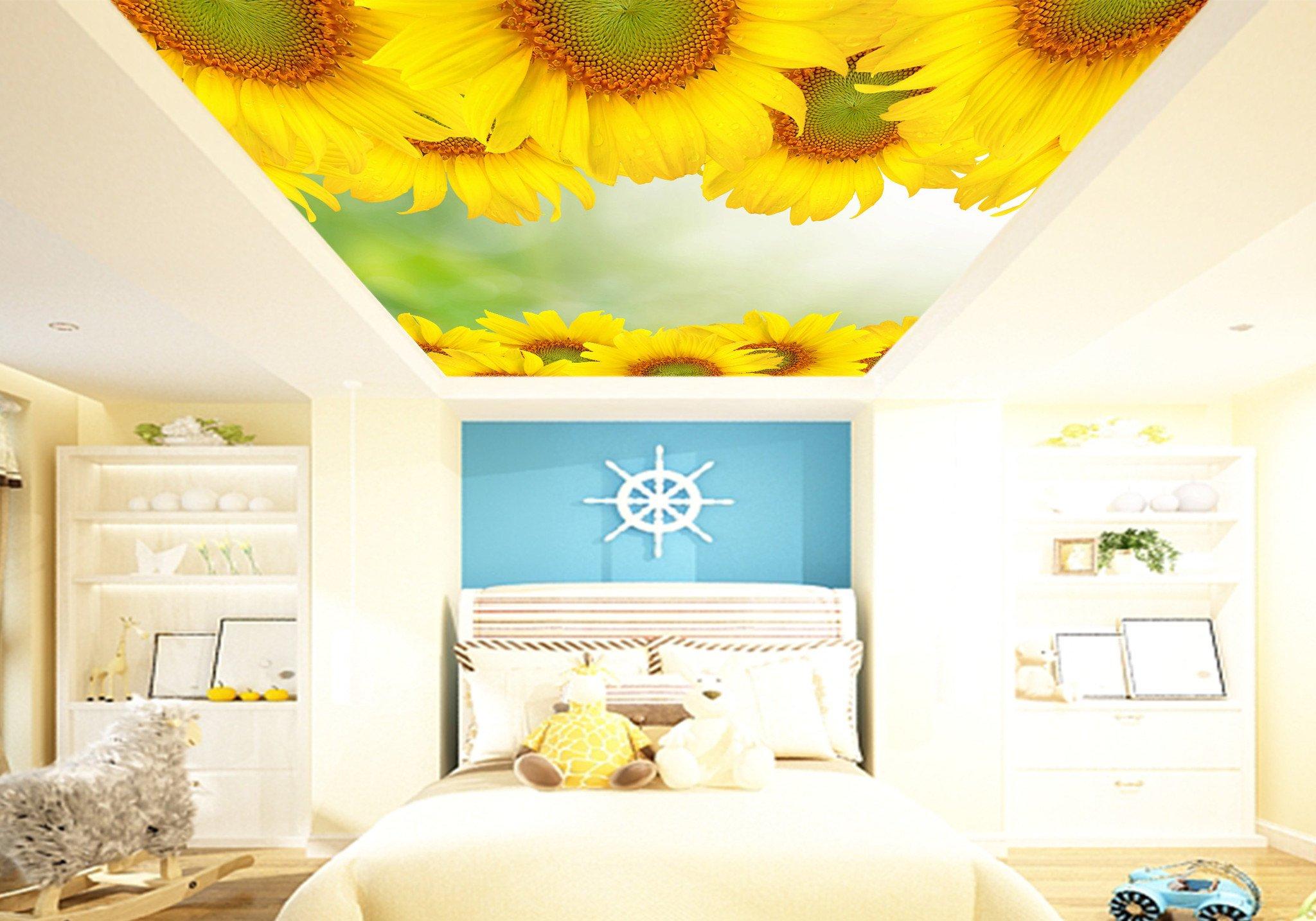 Bright Sunflowers Dews Wallpaper AJ Wallpaper 