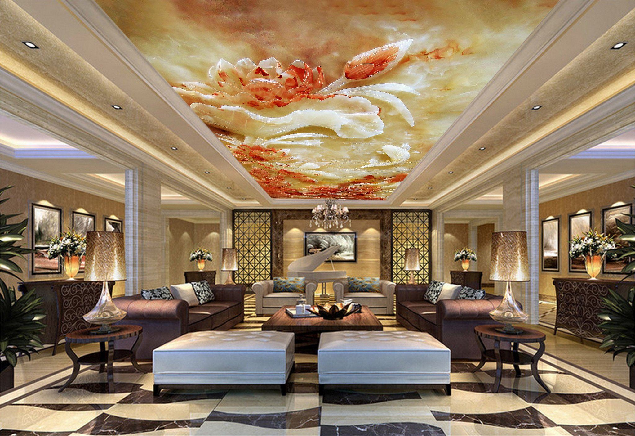 Carved Flowers Fishes Wallpaper AJ Wallpaper