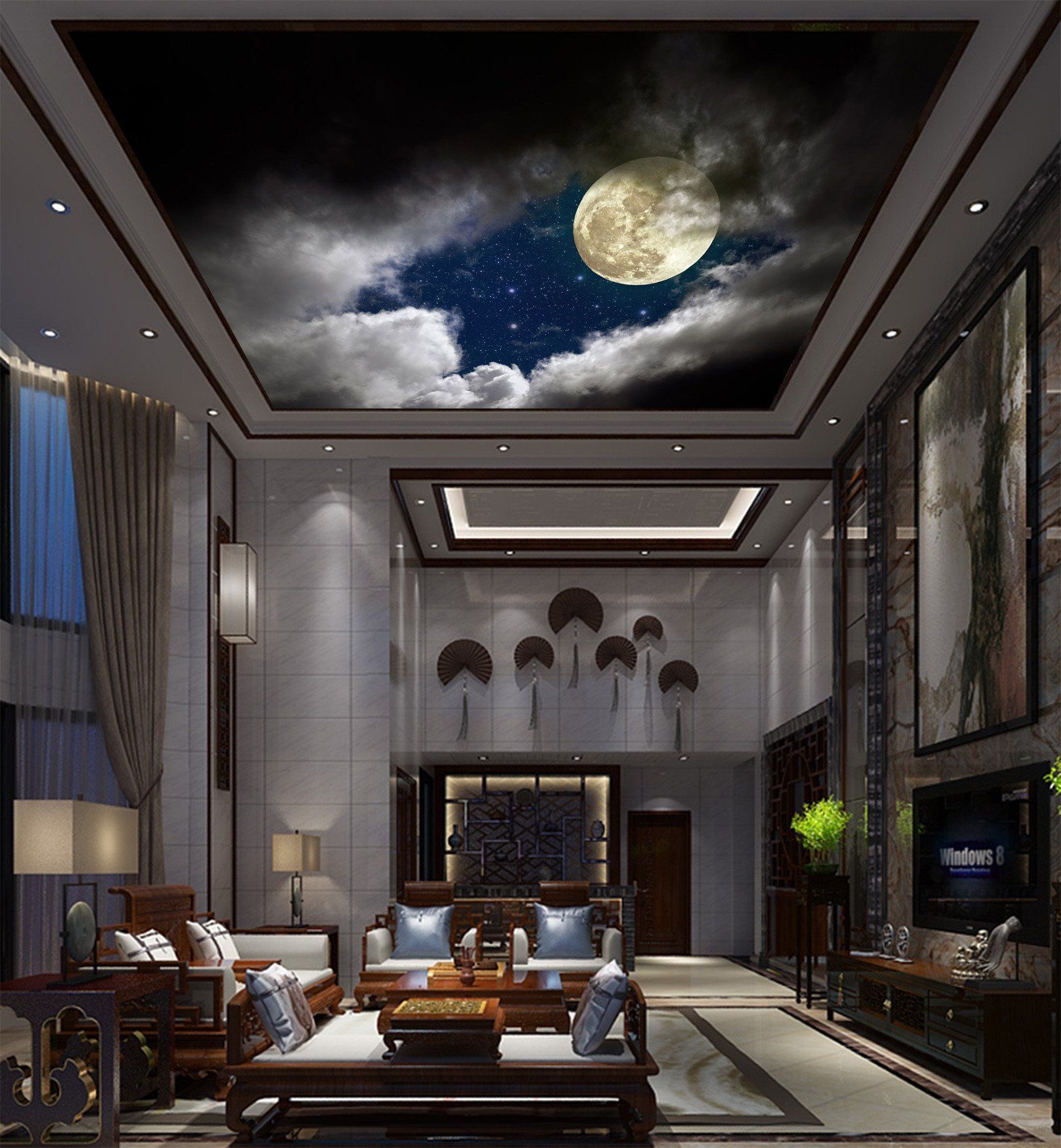 Cloudy Stars Sky Full Moon Wallpaper AJ Wallpaper