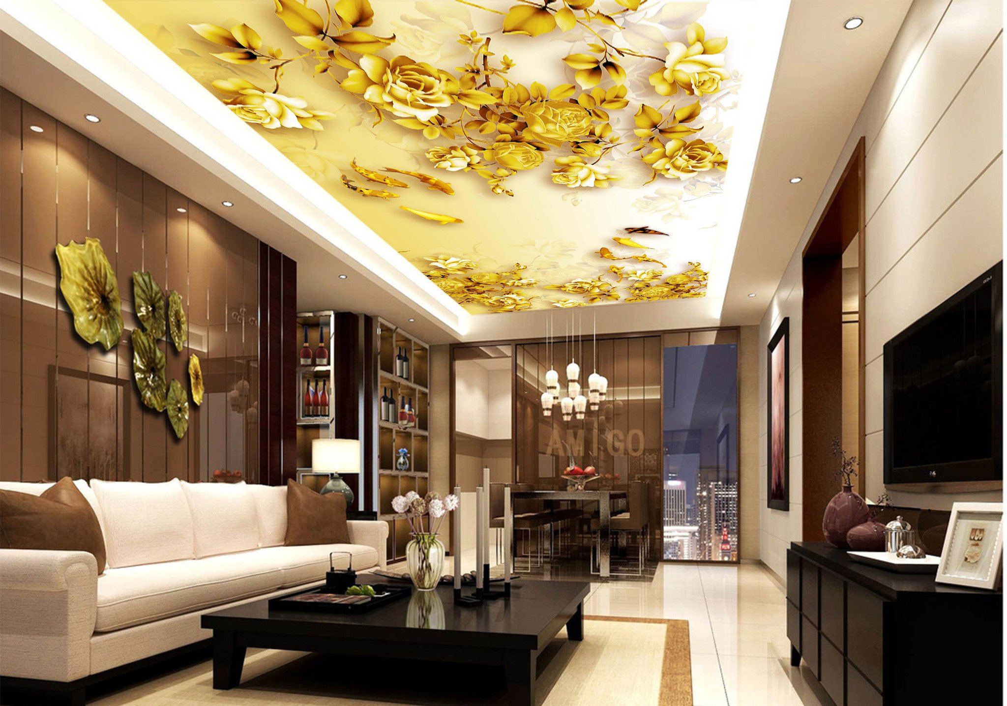 Golden Fishes Flowers Wallpaper AJ Wallpaper