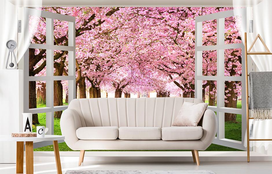 Window Blooming Trees Wallpaper AJ Wallpaper