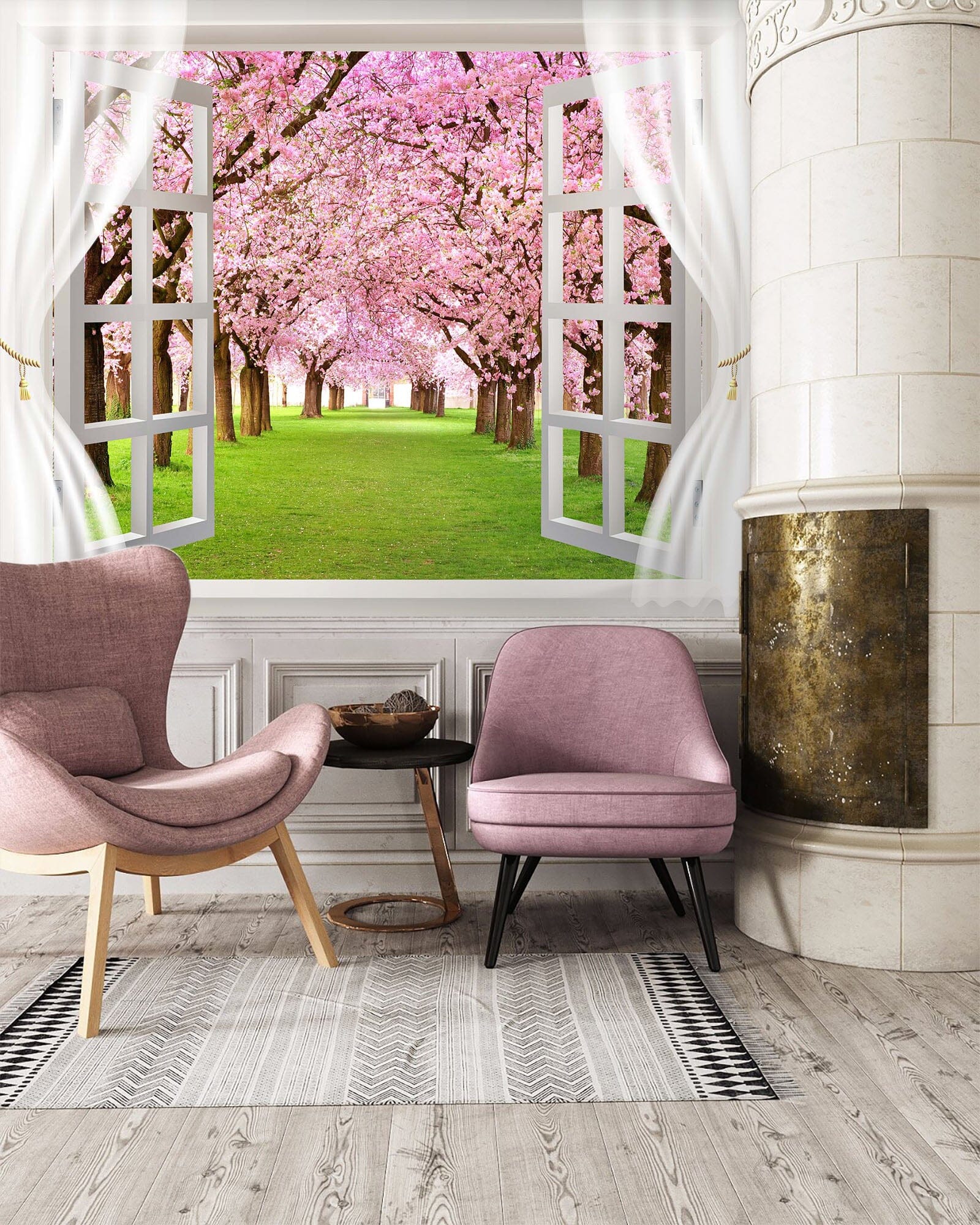 3D Window Cherry Forest 011 Wall Murals Wallpaper AJ Wallpaper 2