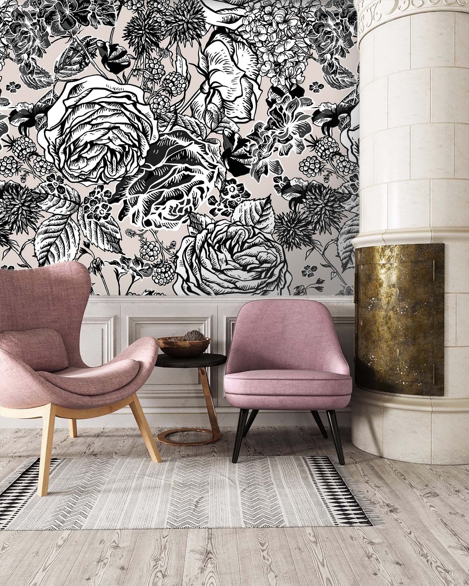 3D Doodle Peony Flower 46 Wall Murals Wallpaper AJ Wallpaper 2