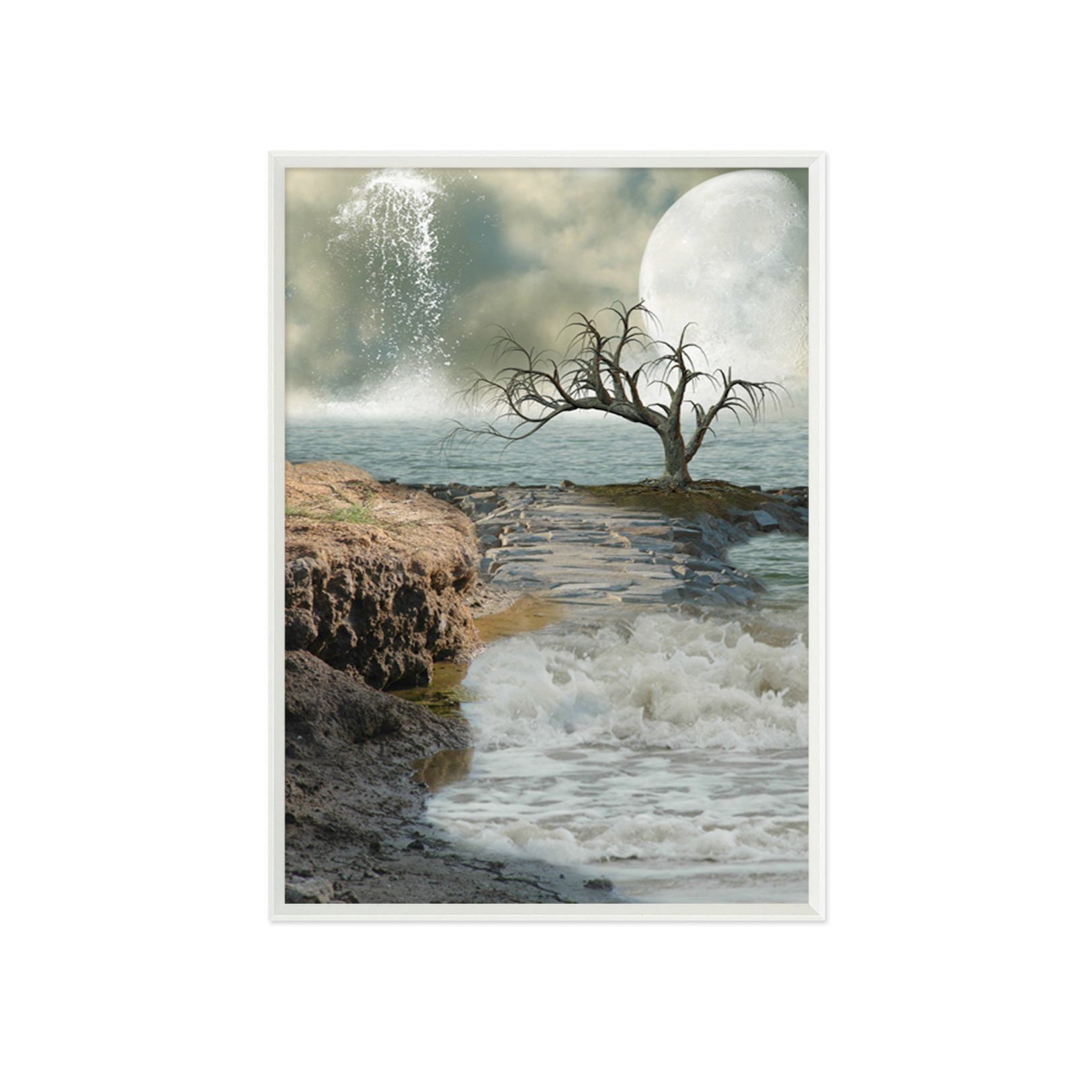 3D Moon Splash 012 Fake Framed Print Painting Wallpaper AJ Creativity Home