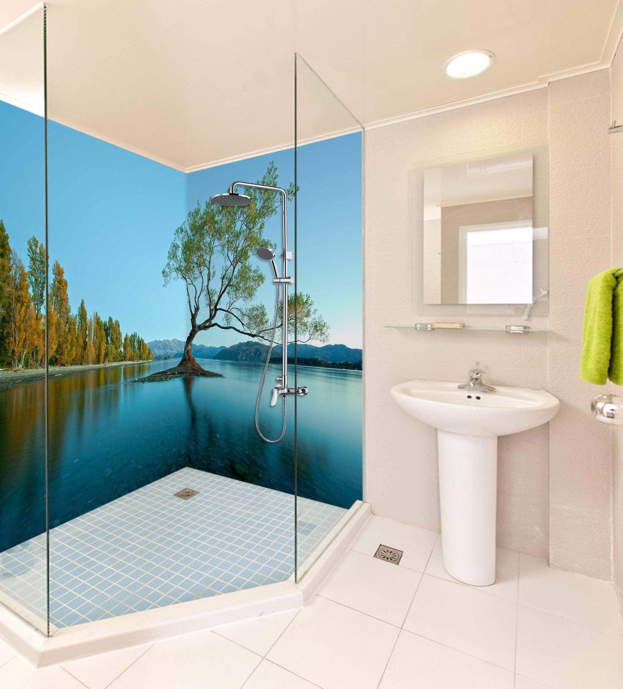 3D Lake Tree 88 Bathroom Wallpaper Wallpaper AJ Wallpaper 