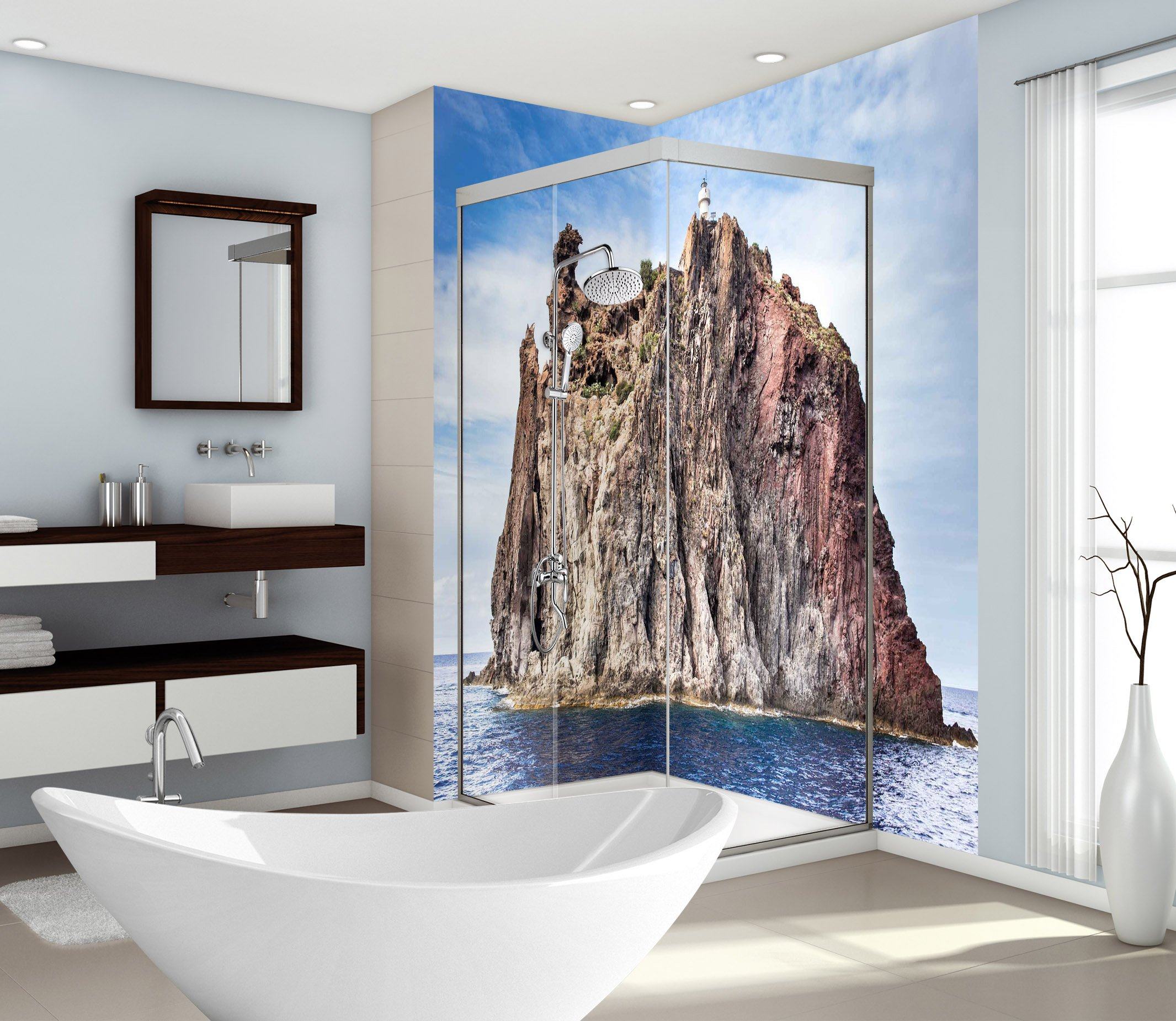 3D Sea Island Mountain 69 Bathroom Wallpaper Wallpaper AJ Wallpaper
