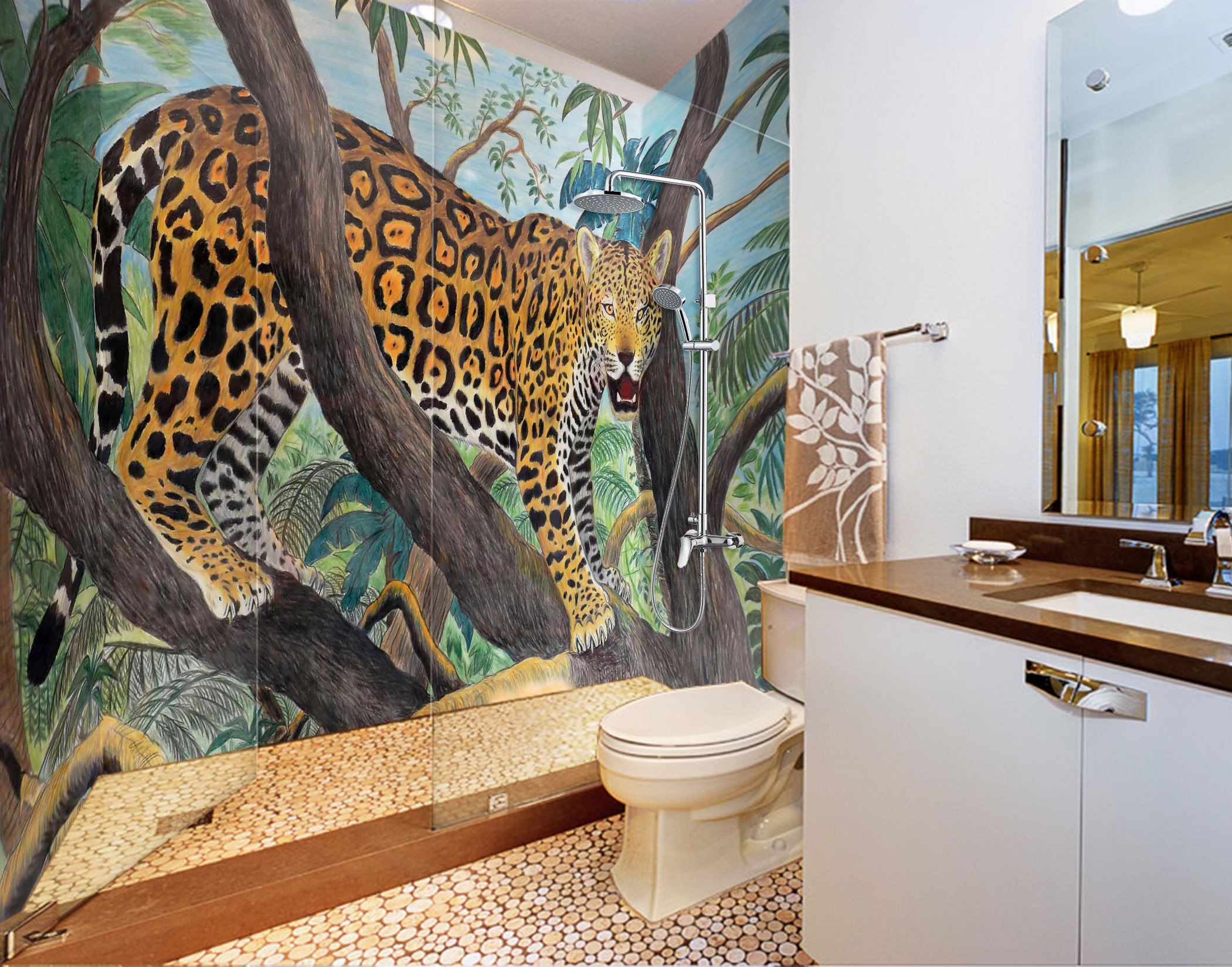 3D Tree Leopard 86 Bathroom Wallpaper Wallpaper AJ Wallpaper
