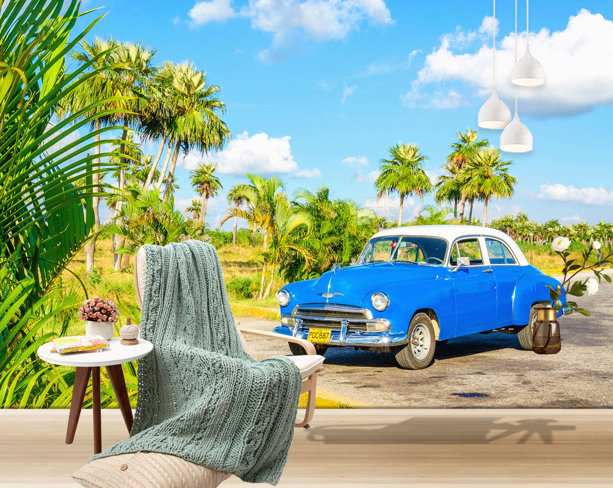 3D Coconut Tree Car 315 Vehicle Wall Murals