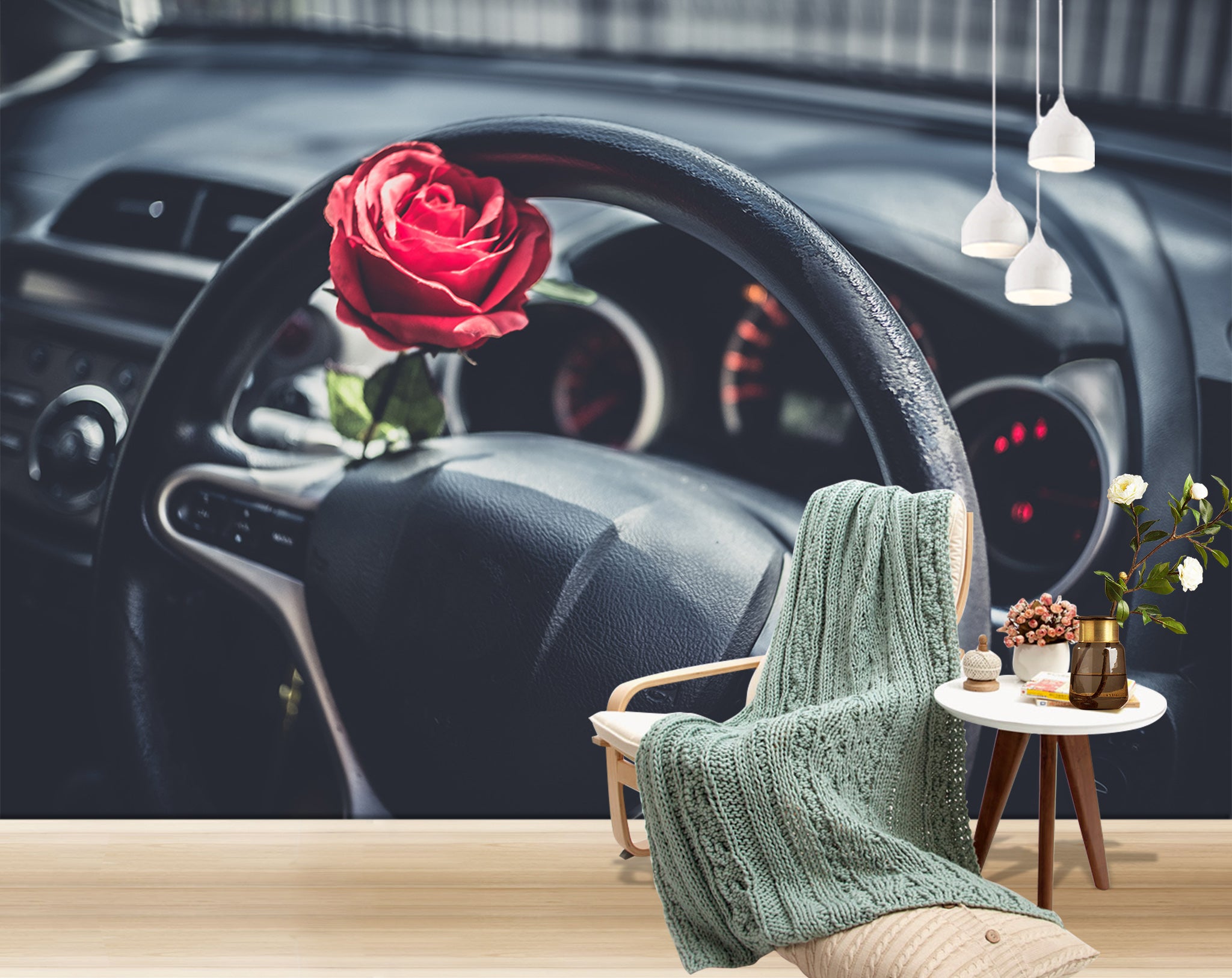 3D Rose Steering Wheel 344 Vehicle Wall Murals