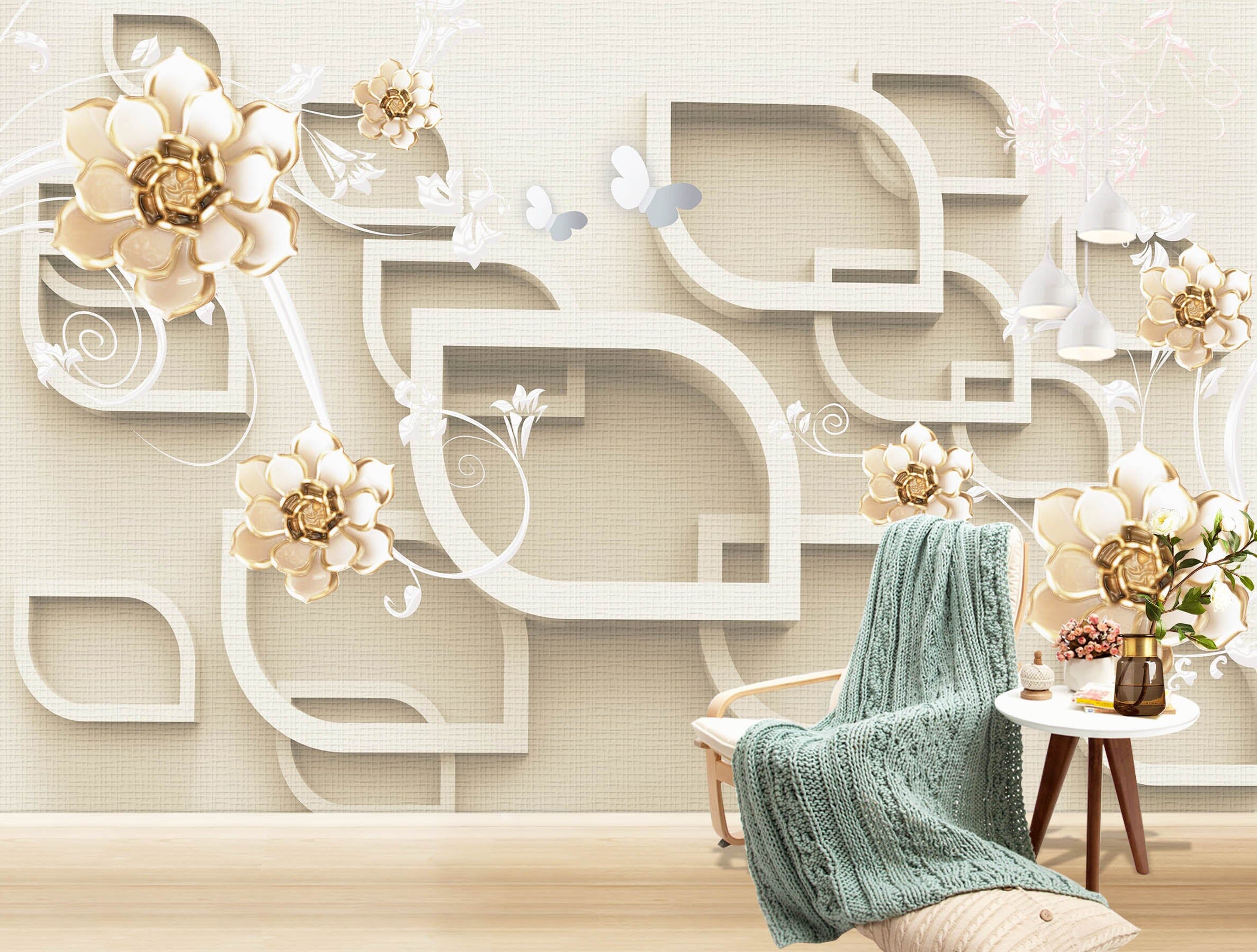 3D Leaf Flower 1518 Wall Murals Wallpaper AJ Wallpaper 2