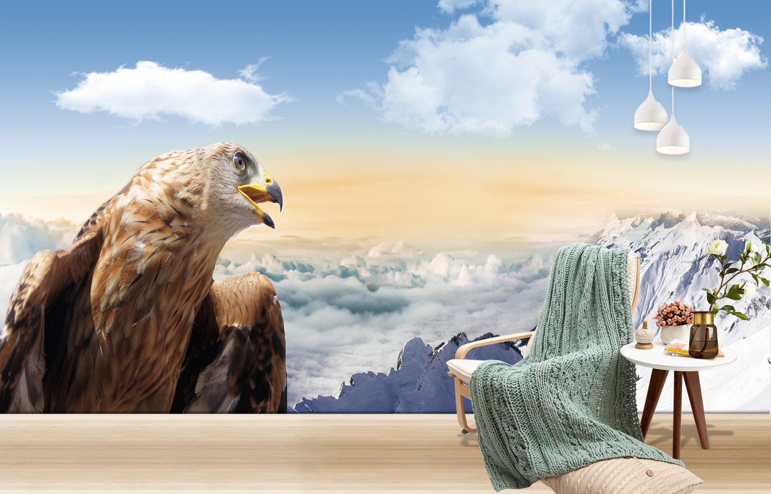 3D Eagle Snow Mountain 073 Wallpaper AJ Wallpaper
