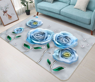 3D Blue Rose 3033 Rug Non Slip Rug Mat