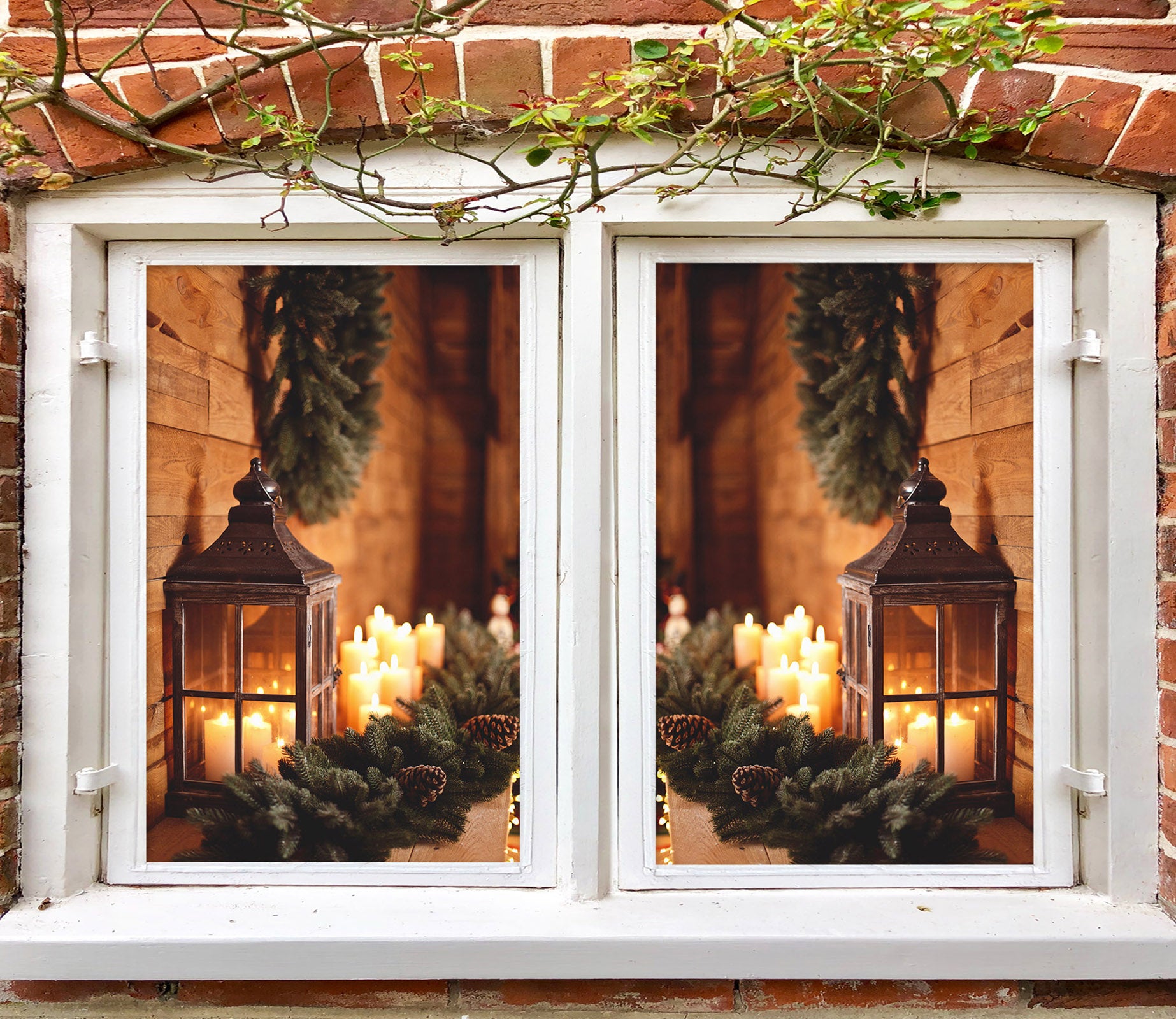 3D Candle 1022 Christmas Window Film Print Sticker Cling Stained Glass Xmas