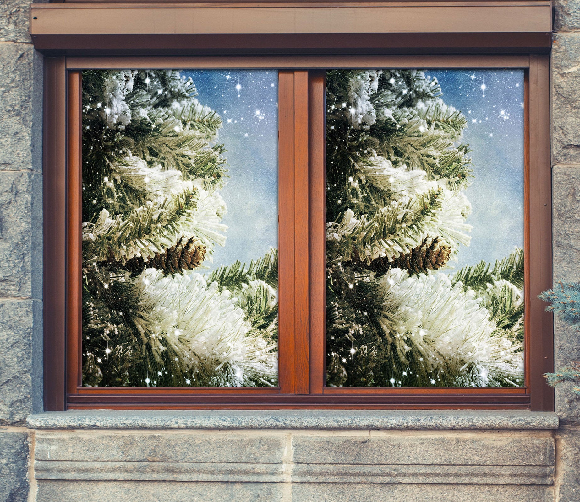 3D Star Tree 1014 Christmas Window Film Print Sticker Cling Stained Glass Xmas