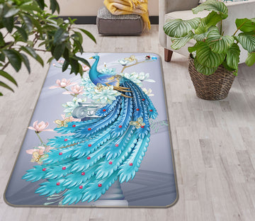 3D Blue Peacock 3094 Rug Non Slip Rug Mat