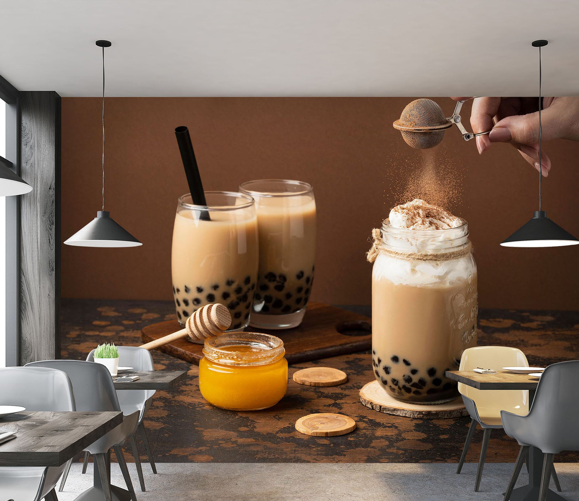 Pearl Tea Design 3D Pearl Tea 2020 Fruit Bubble Tea Milk Tea Shop Wall Murals | AJ Wallpaper