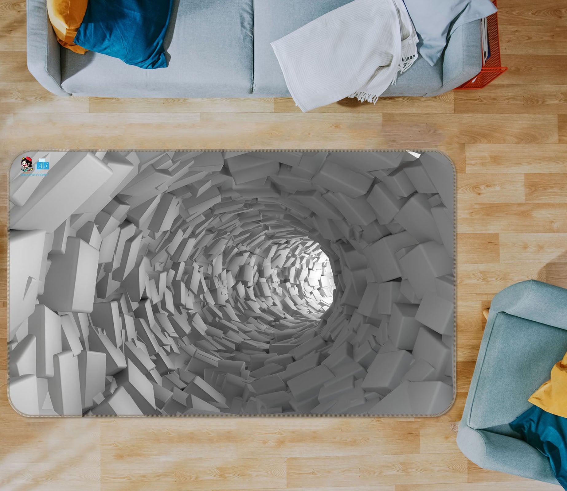 3D Brick Hole 3011 Rug Non Slip Rug Mat