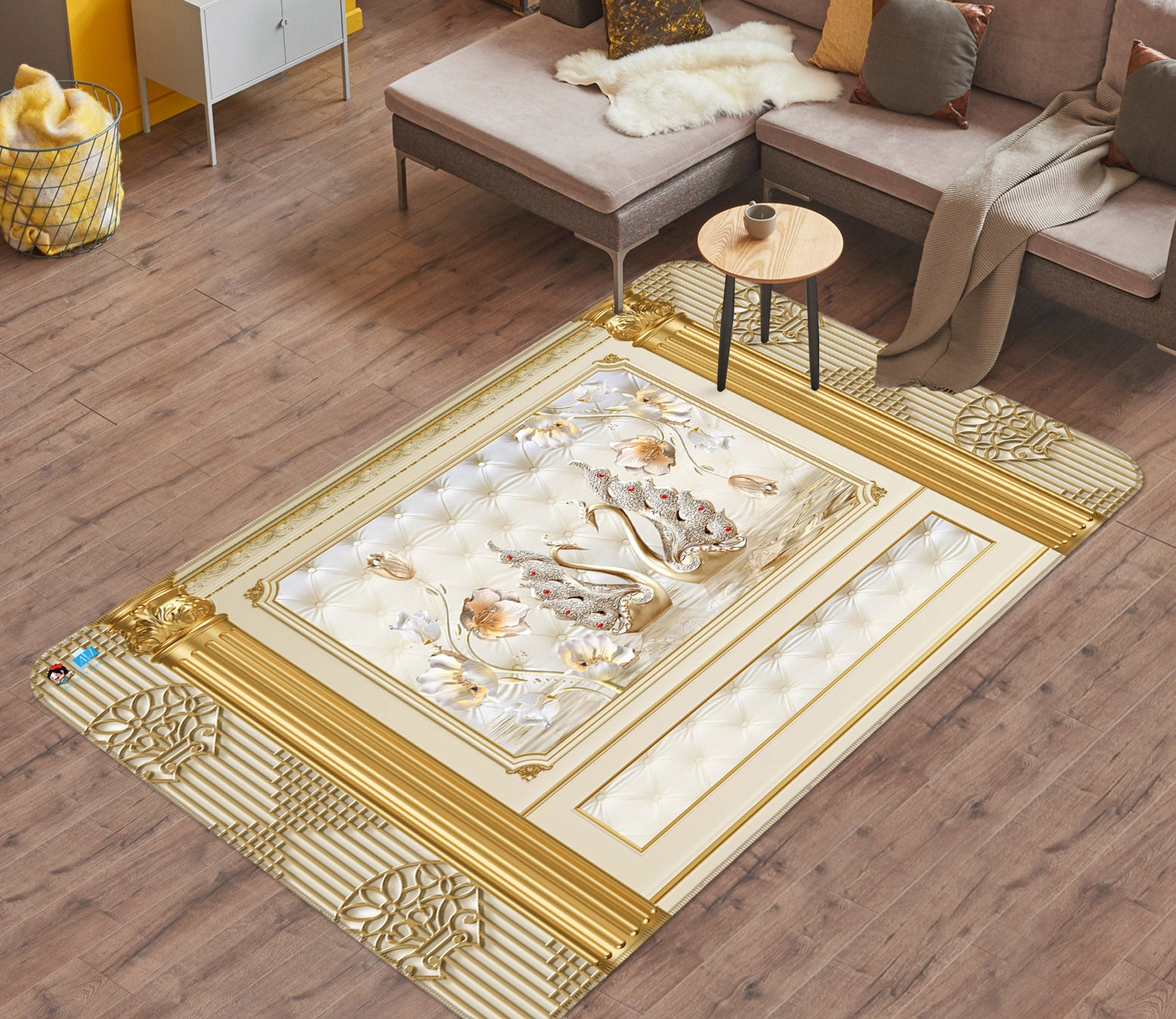 3D Diamond Swan 3063 Rug Non Slip Rug Mat