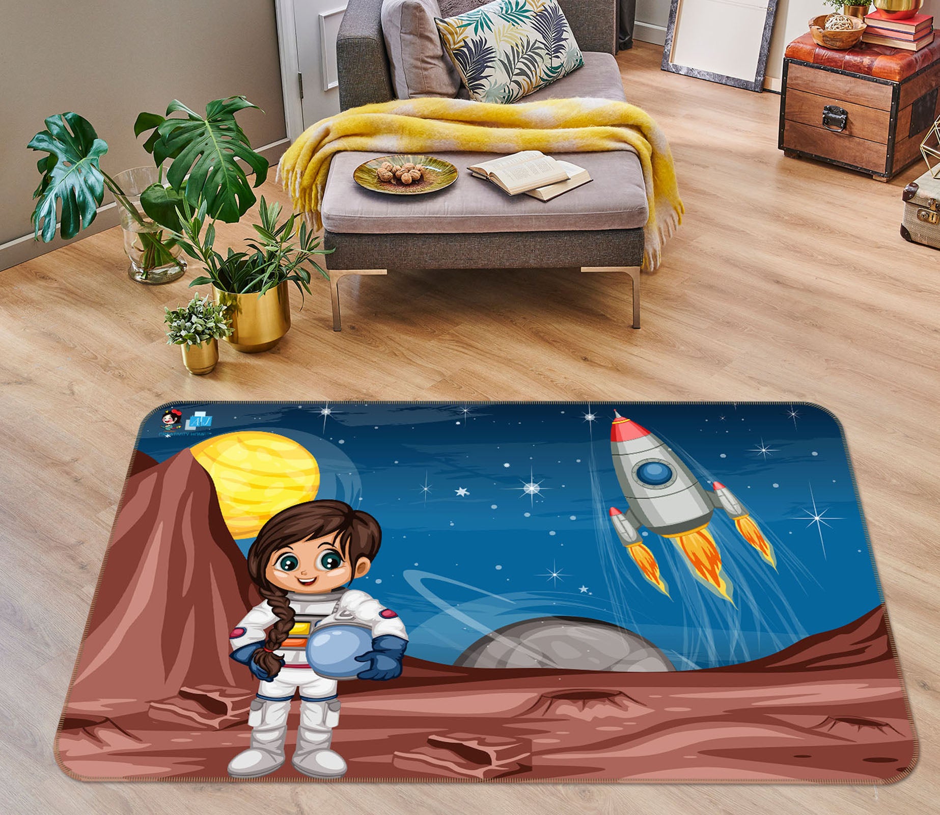 3D Cartoon Astronaut 3029 Rug Non Slip Rug Mat