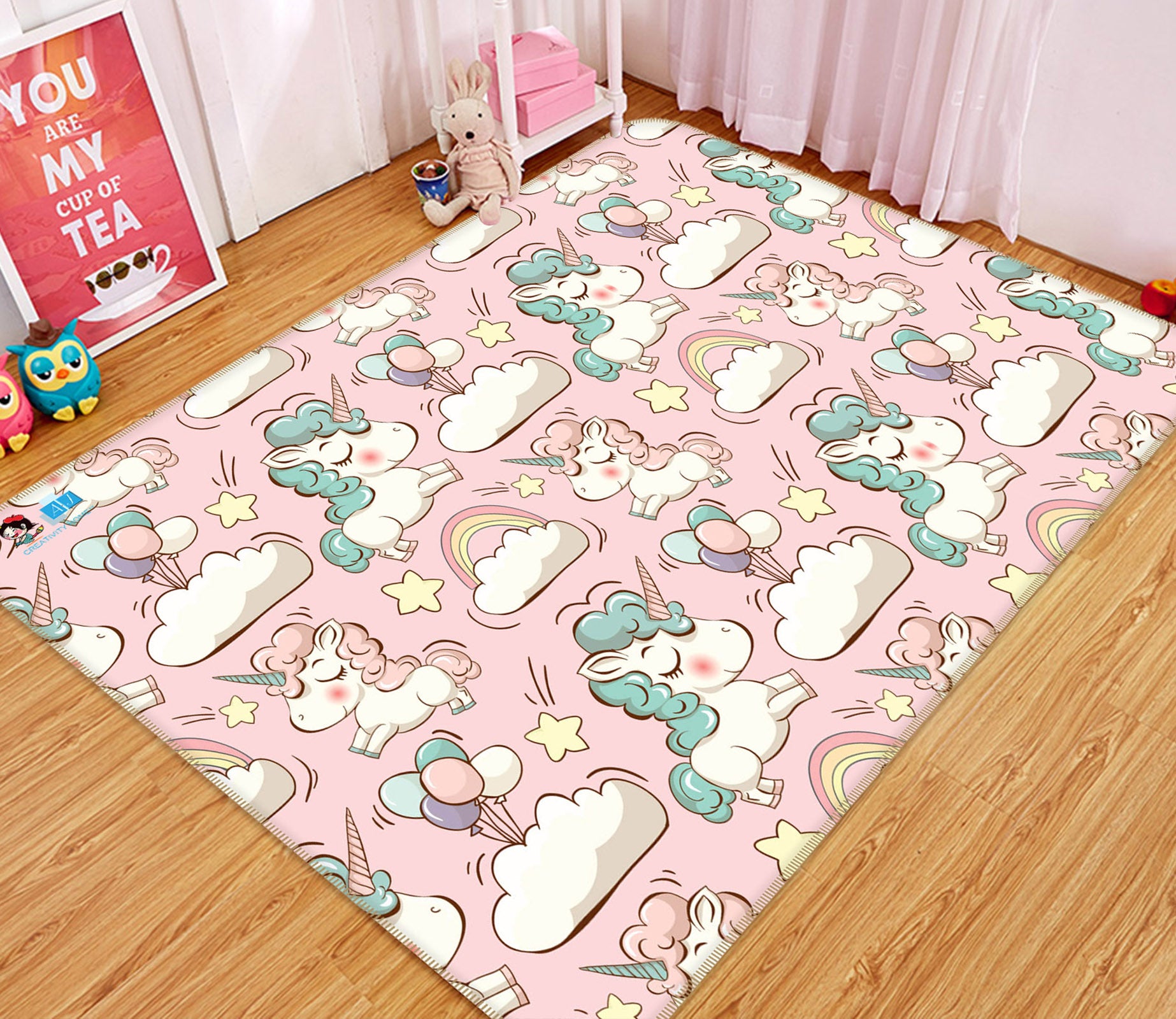 3D Unicorn Rainbow 3010 Rug Non Slip Rug Mat
