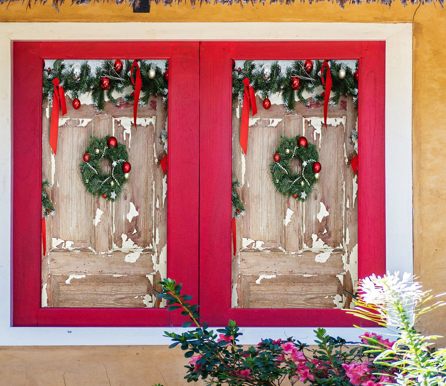 3D Wreath 1023 Christmas Window Film Print Sticker Cling Stained Glass Xmas