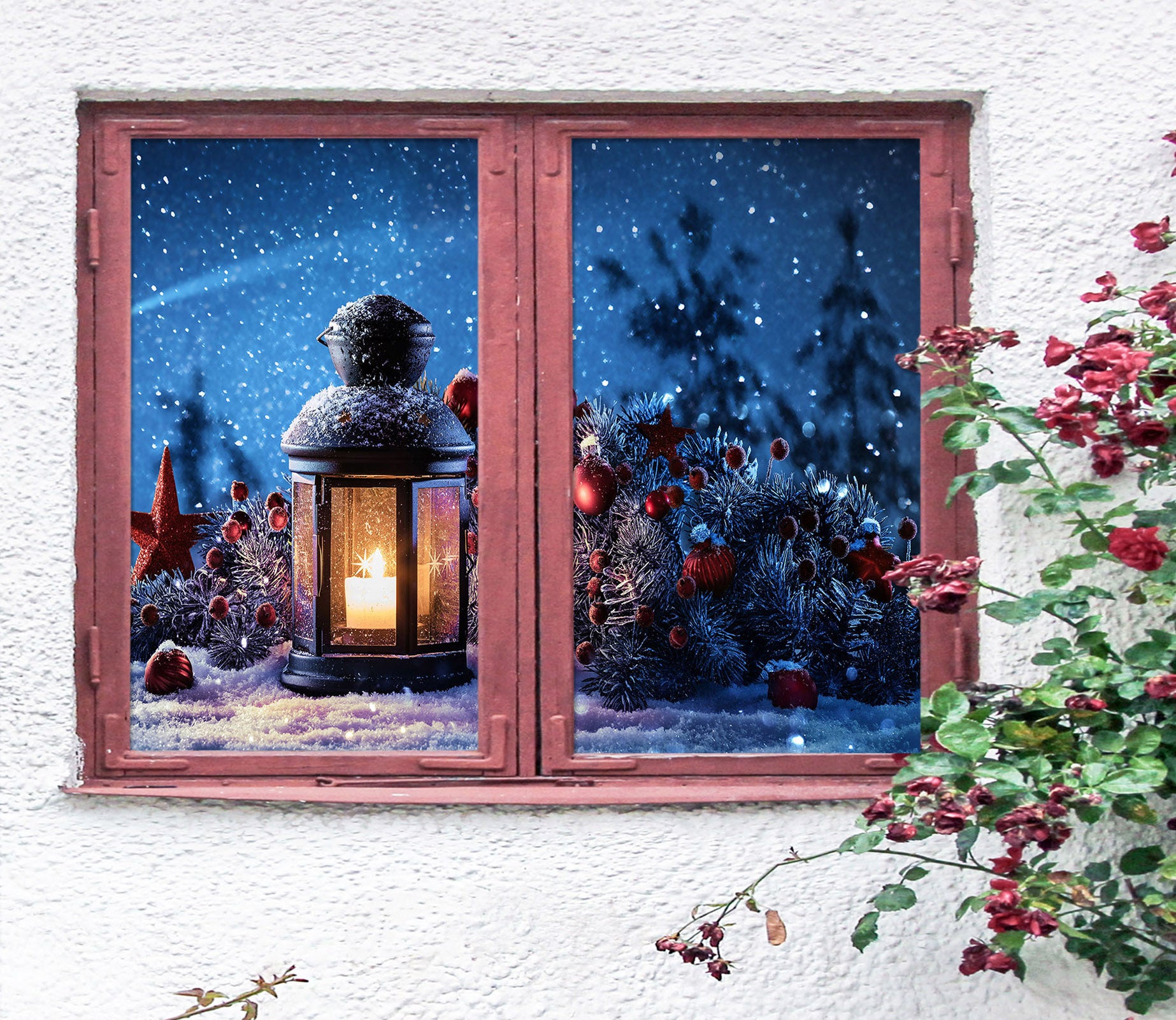 3D Red Star 1043 Christmas Window Film Print Sticker Cling Stained Glass Xmas