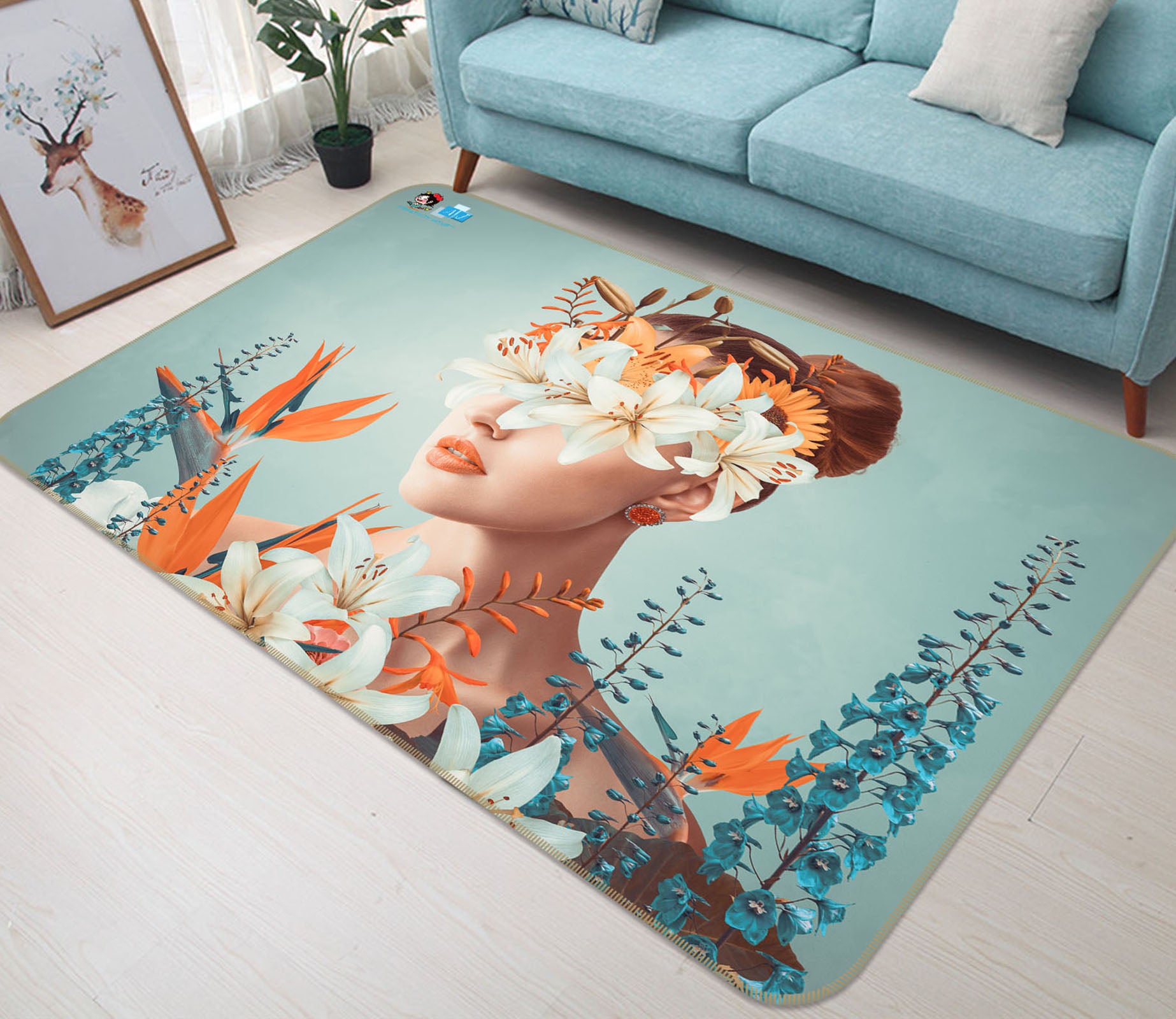 3D Flower Woman 3076 Rug Non Slip Rug Mat