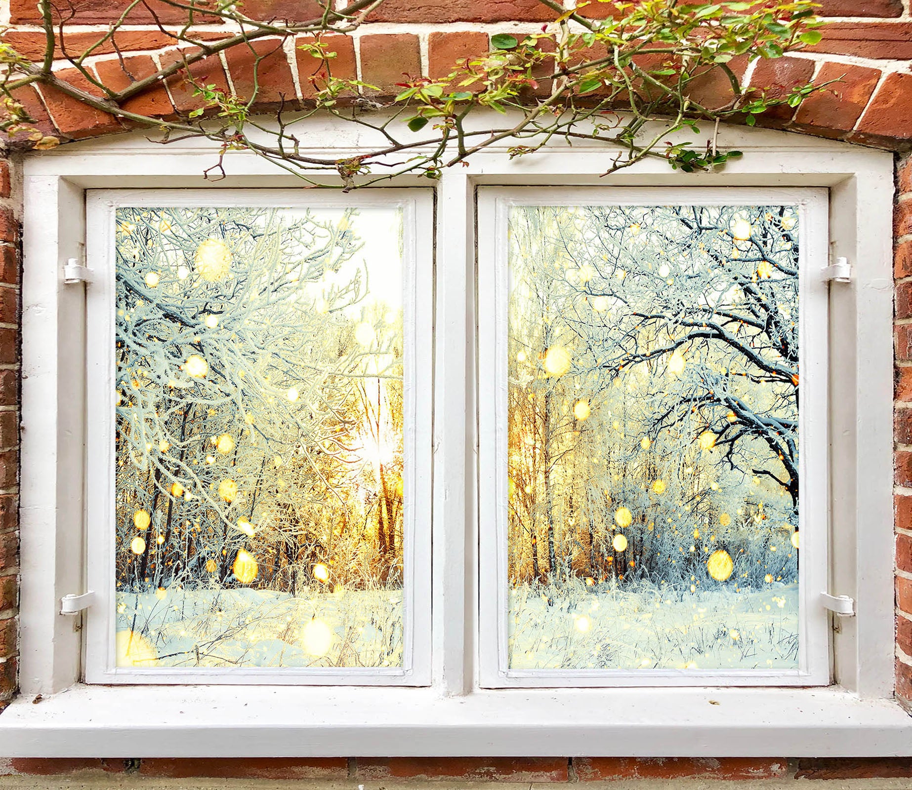 3D White Branches 1040 Christmas Window Film Print Sticker Cling Stained Glass Xmas