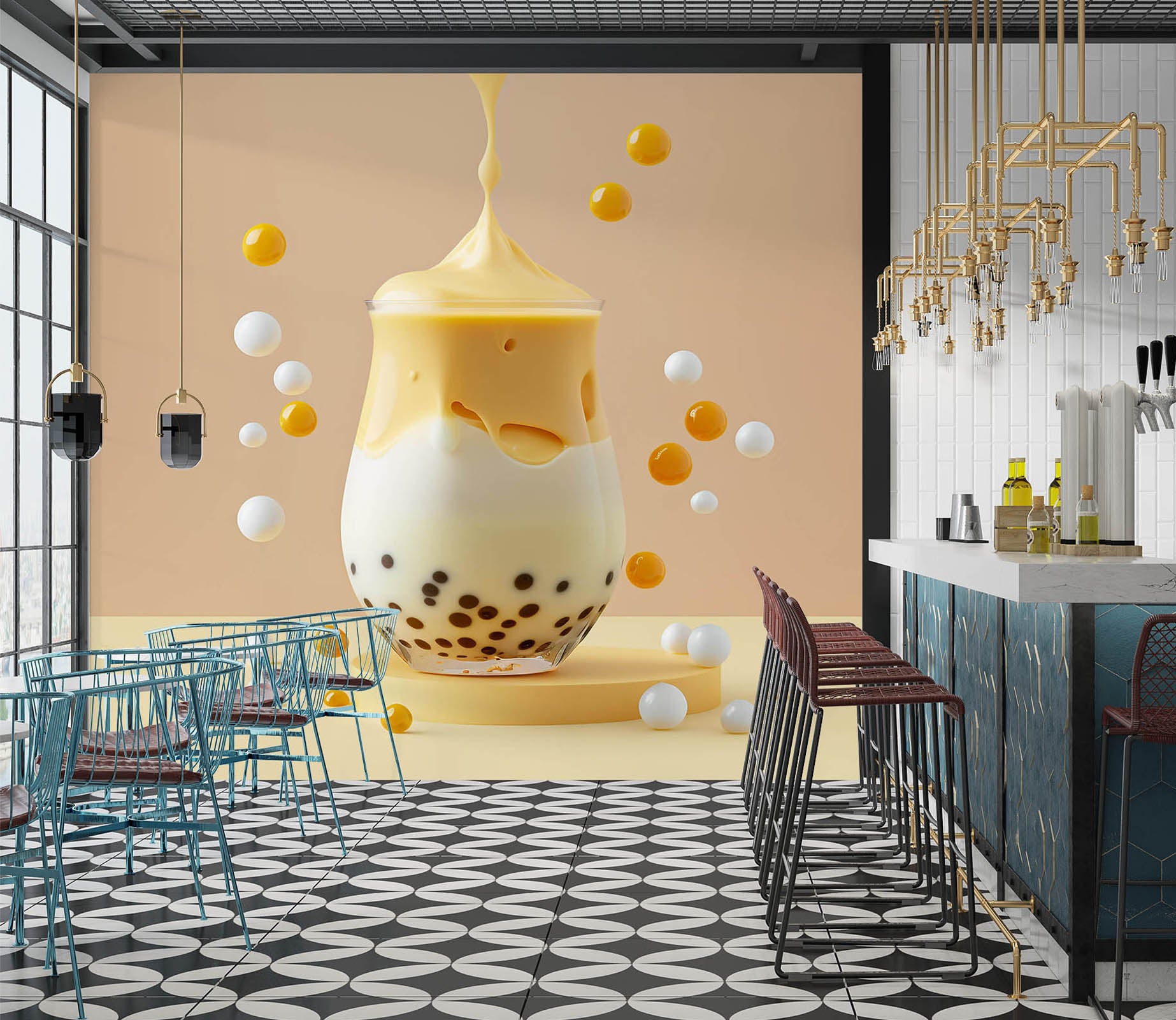 Pearl Tea Design 3D Pearl Tea 2010 Fruit Bubble Tea Milk Tea Shop Wall Murals | AJ Wallpaper
