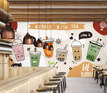 3D Pearl Tea 2057 Fruit Bubble Tea Milk Tea Shop Wall Murals