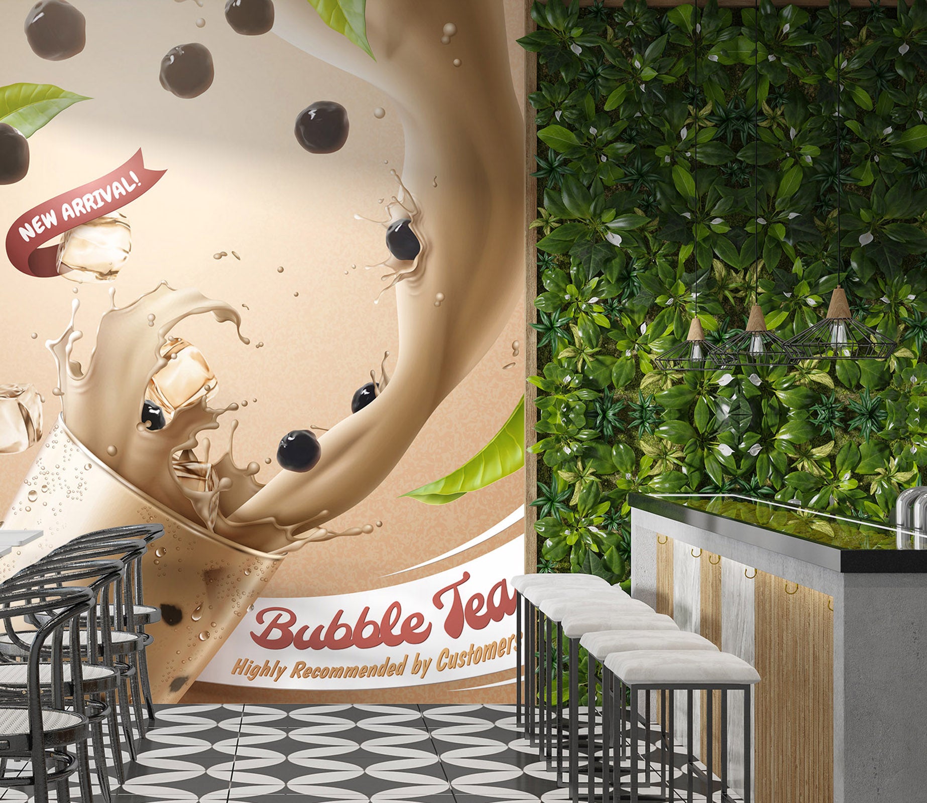 3D Pearl Tea 2116 Fruit Bubble Tea Milk Tea Shop Wall Murals