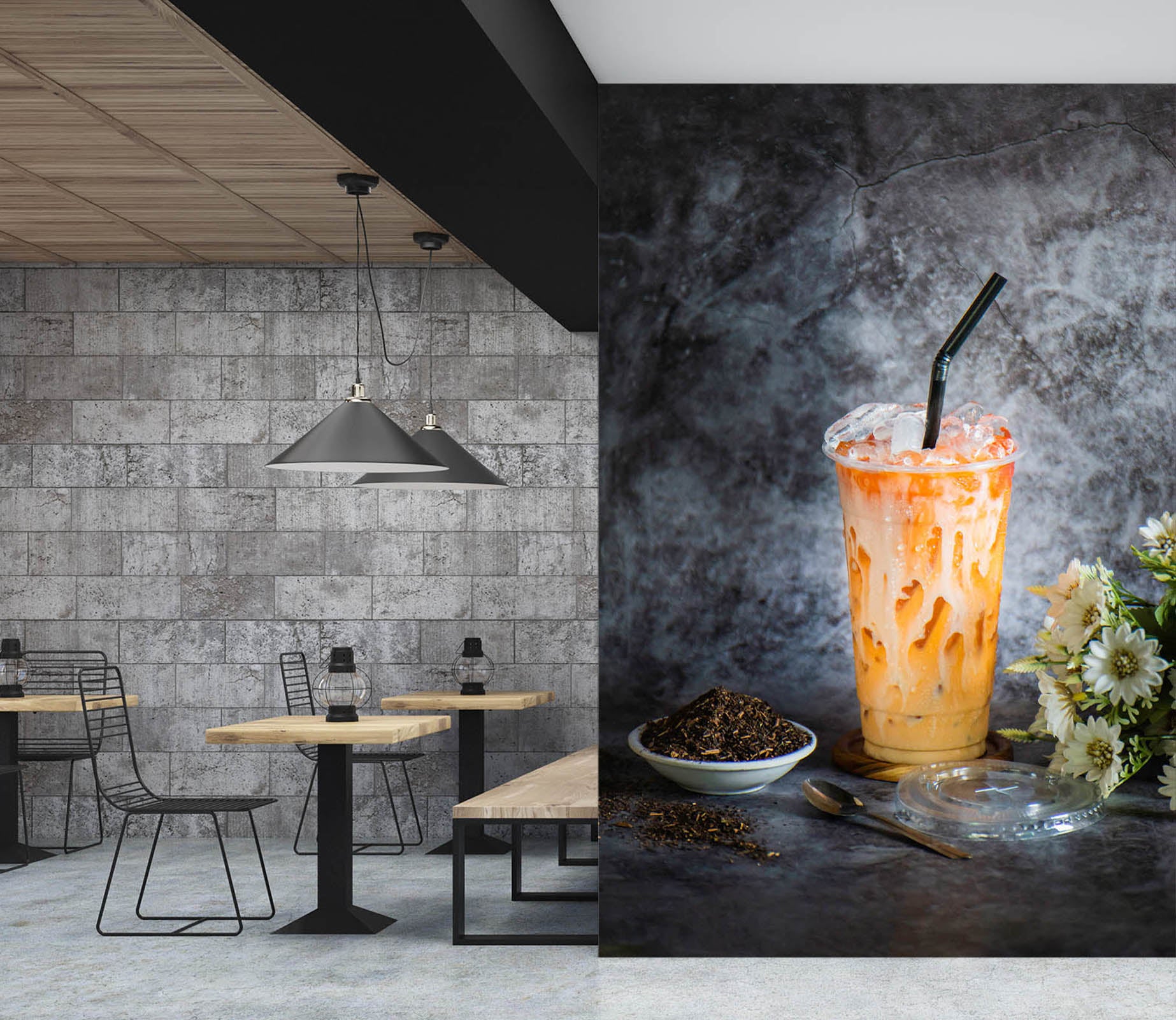 3D Pearl Tea 2111 Fruit Bubble Tea Milk Tea Shop Wall Murals