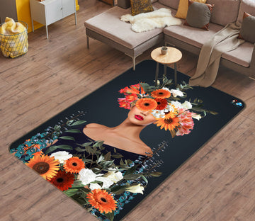 3D Sunflower Girl 3097 Rug Non Slip Rug Mat